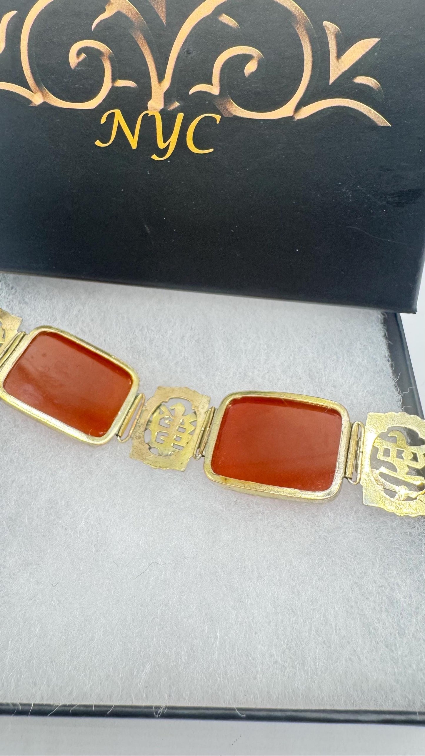 Vintage Carnelian Chinese calligraphy Silver lucky bracelet