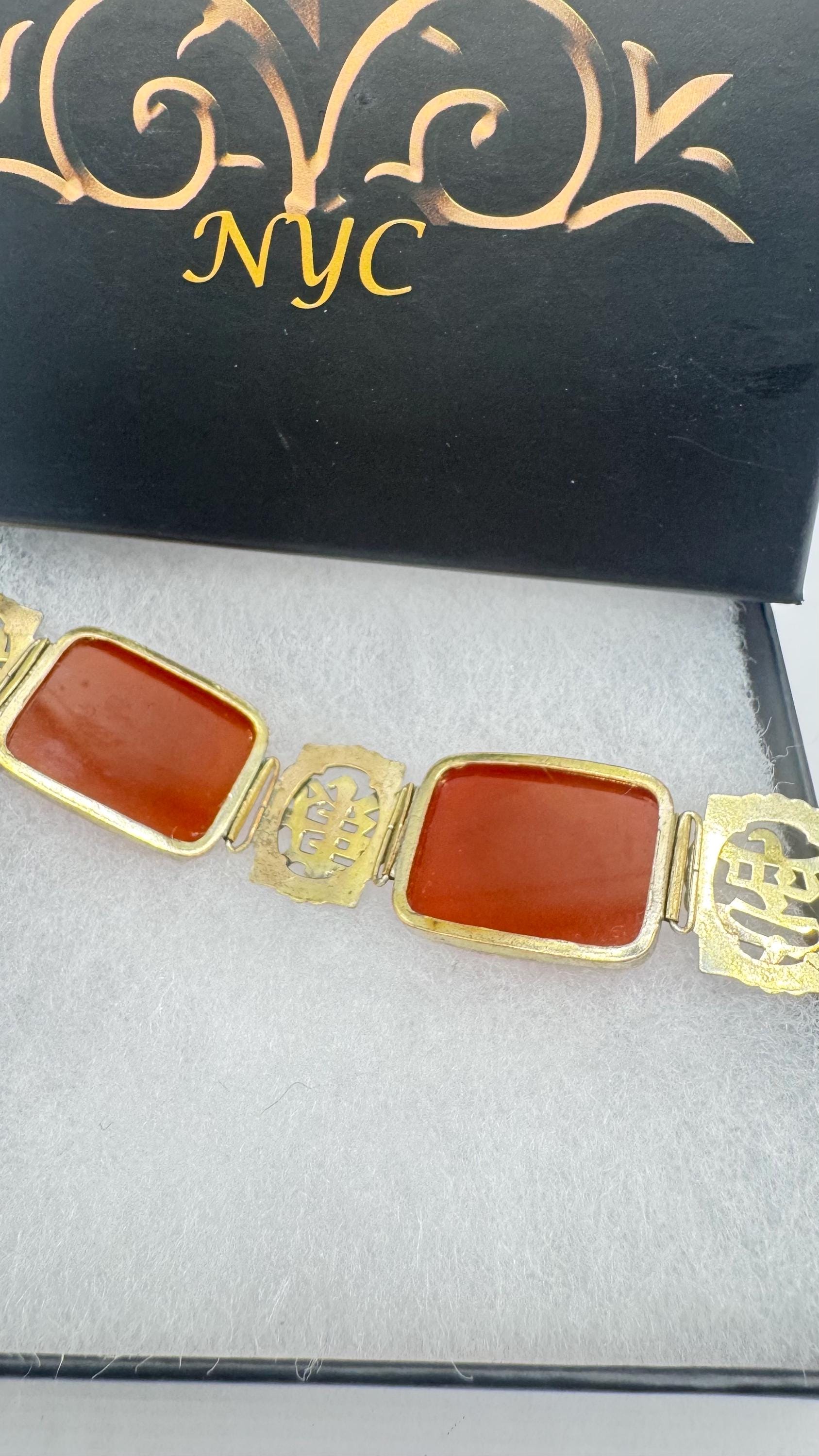 Vintage Carnelian Chinese calligraphy Silver lucky bracelet