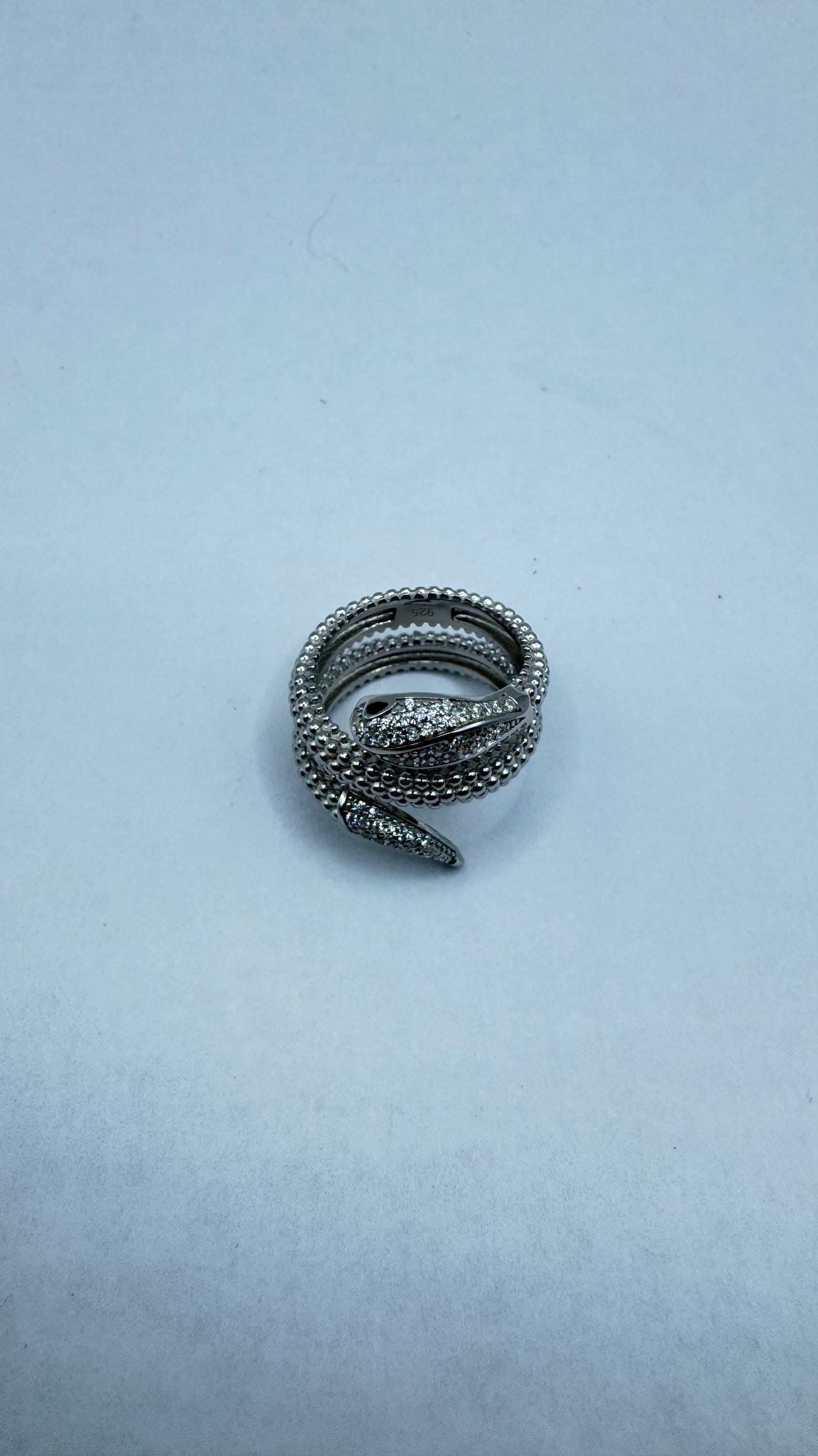 Vintage Snake Ring Red Ruby Sterling Silver Adjustable