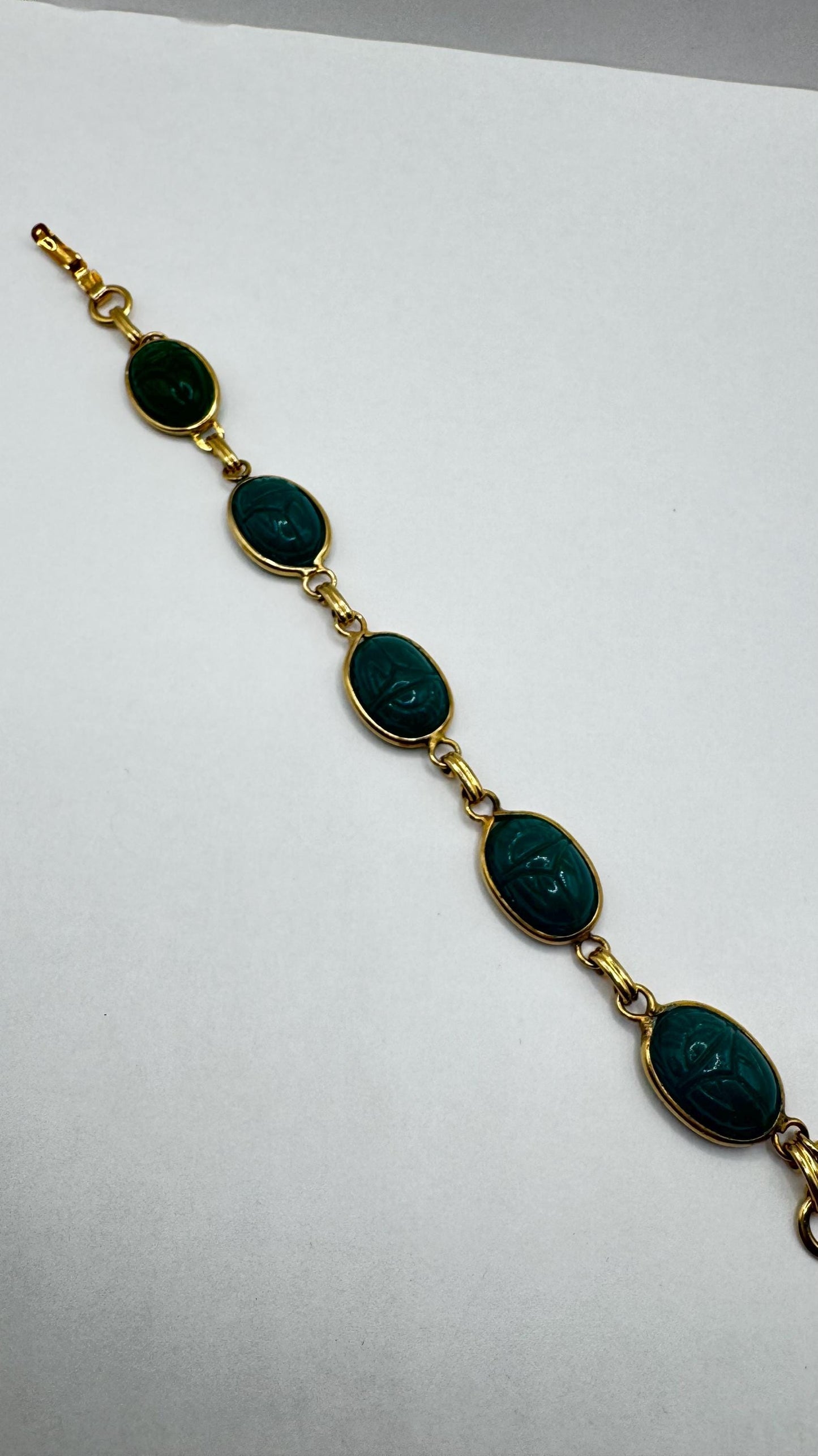 Vintage Scarab Bracelet Gold filled Carved Gemstones