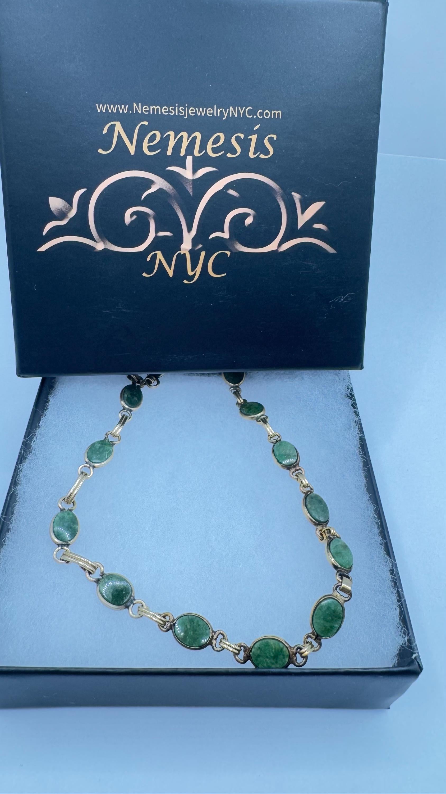 Vintage Green Jade Stone scarab Yellow 14k Gold Fill Necklace