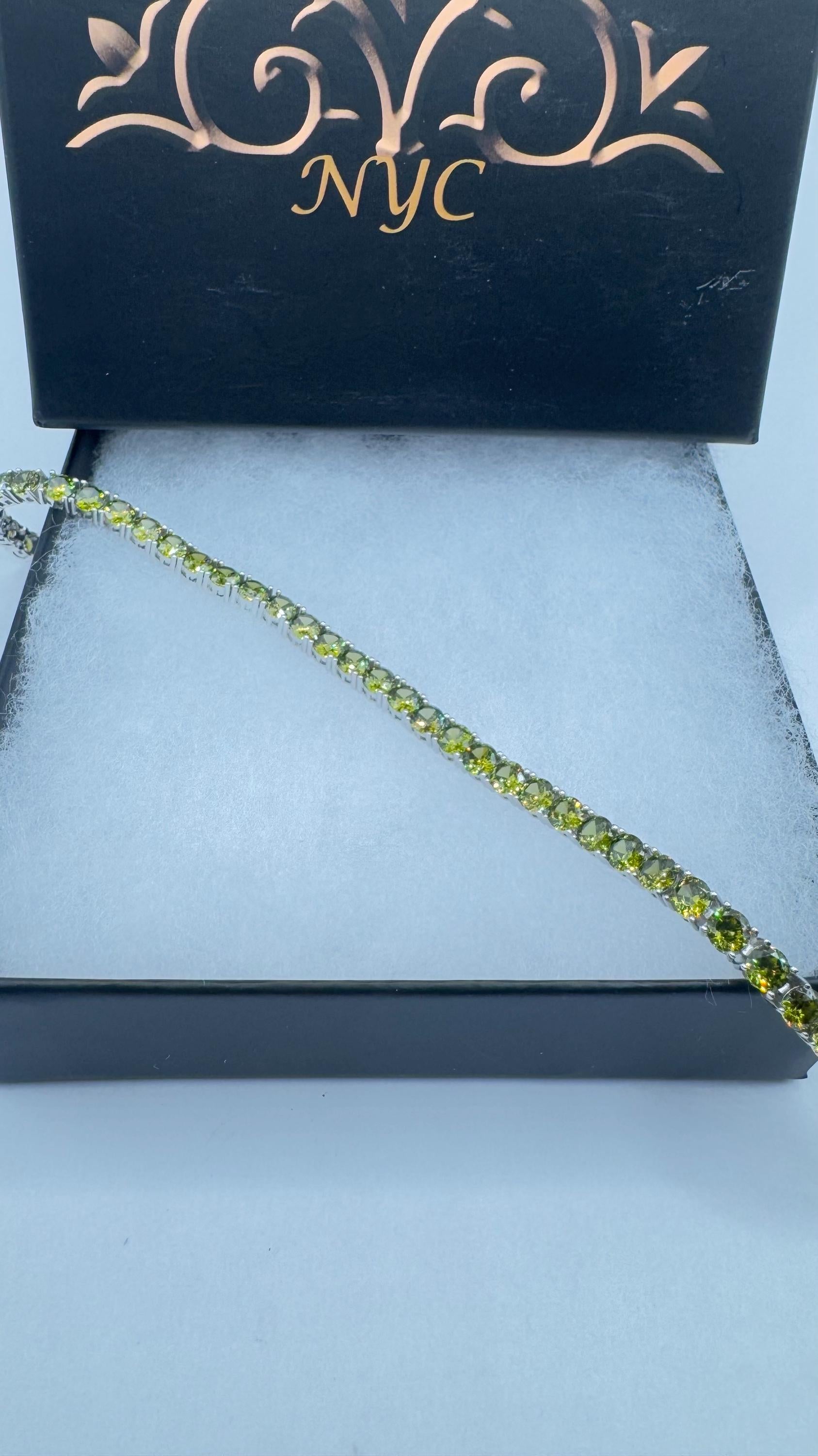 Vintage Handmade Genuine Peridot 925 Sterling Silver Tennis Bracelet