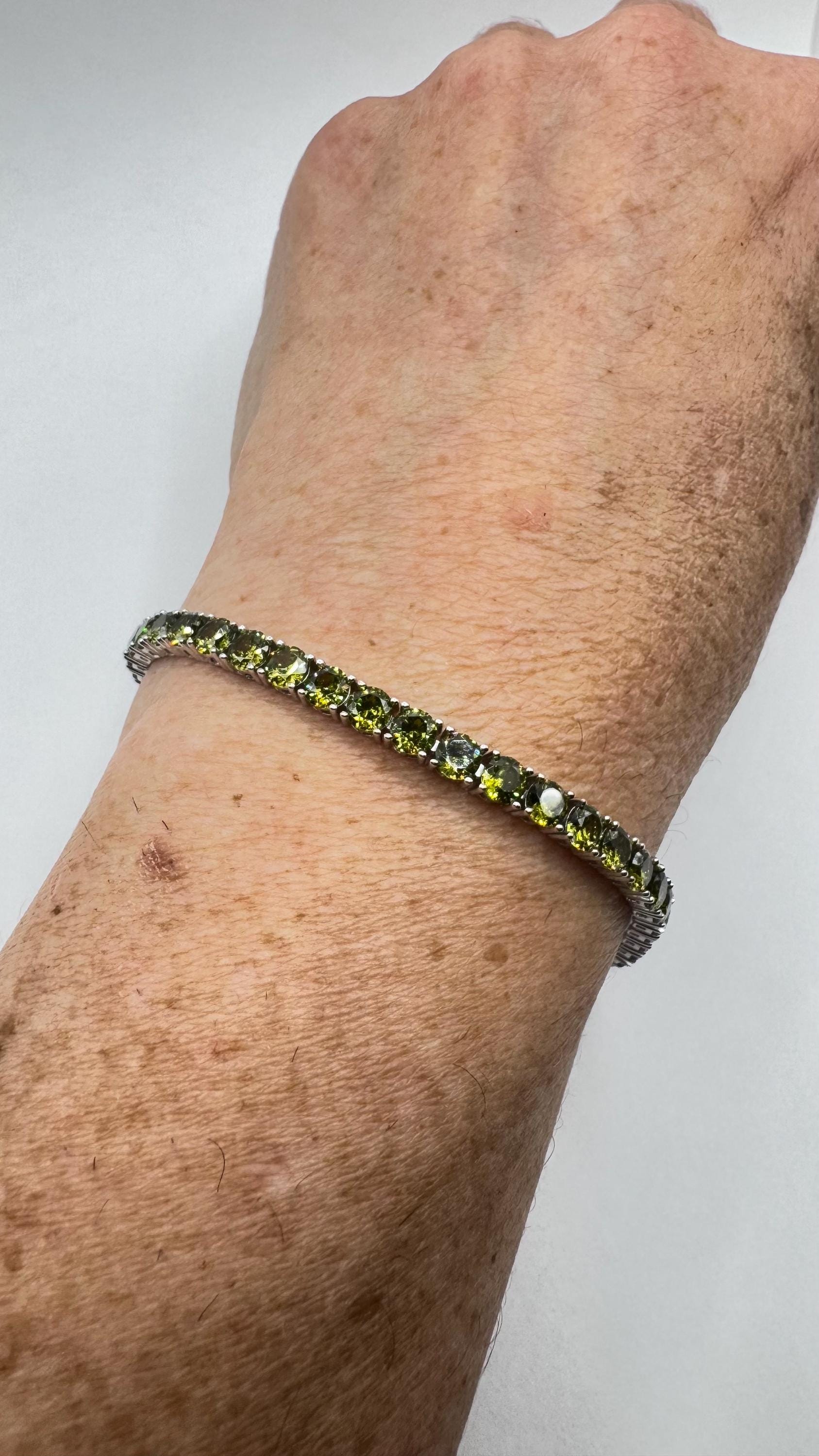 Vintage Handmade Genuine Peridot 925 Sterling Silver Tennis Bracelet