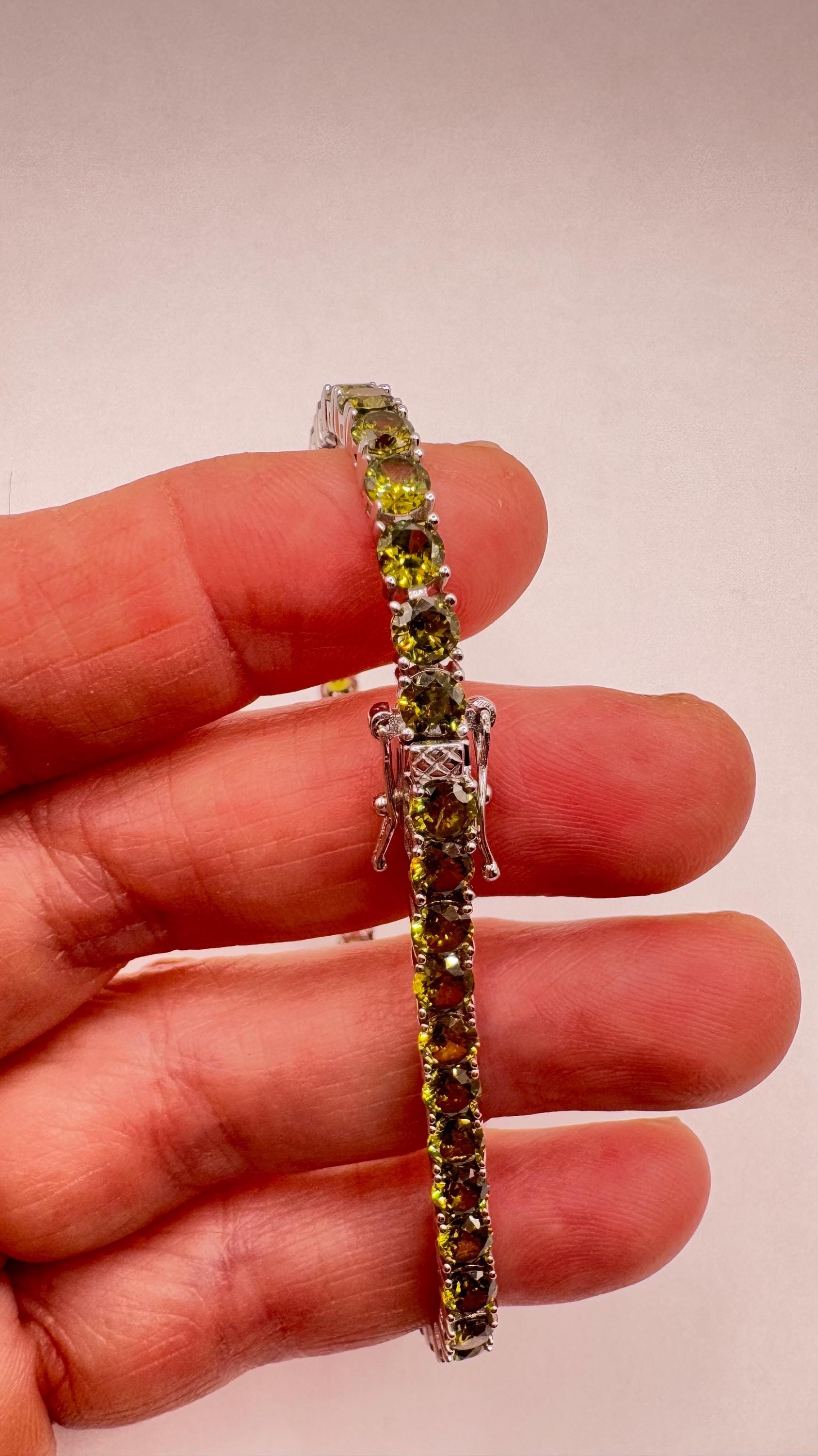 Vintage Handmade Genuine Peridot 925 Sterling Silver Tennis Bracelet