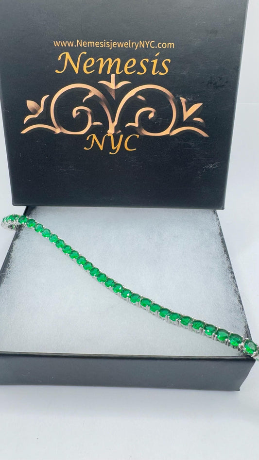 Vintage Victorian Style Sterling Silver Filigree Green Chrome Diopside Bracelet