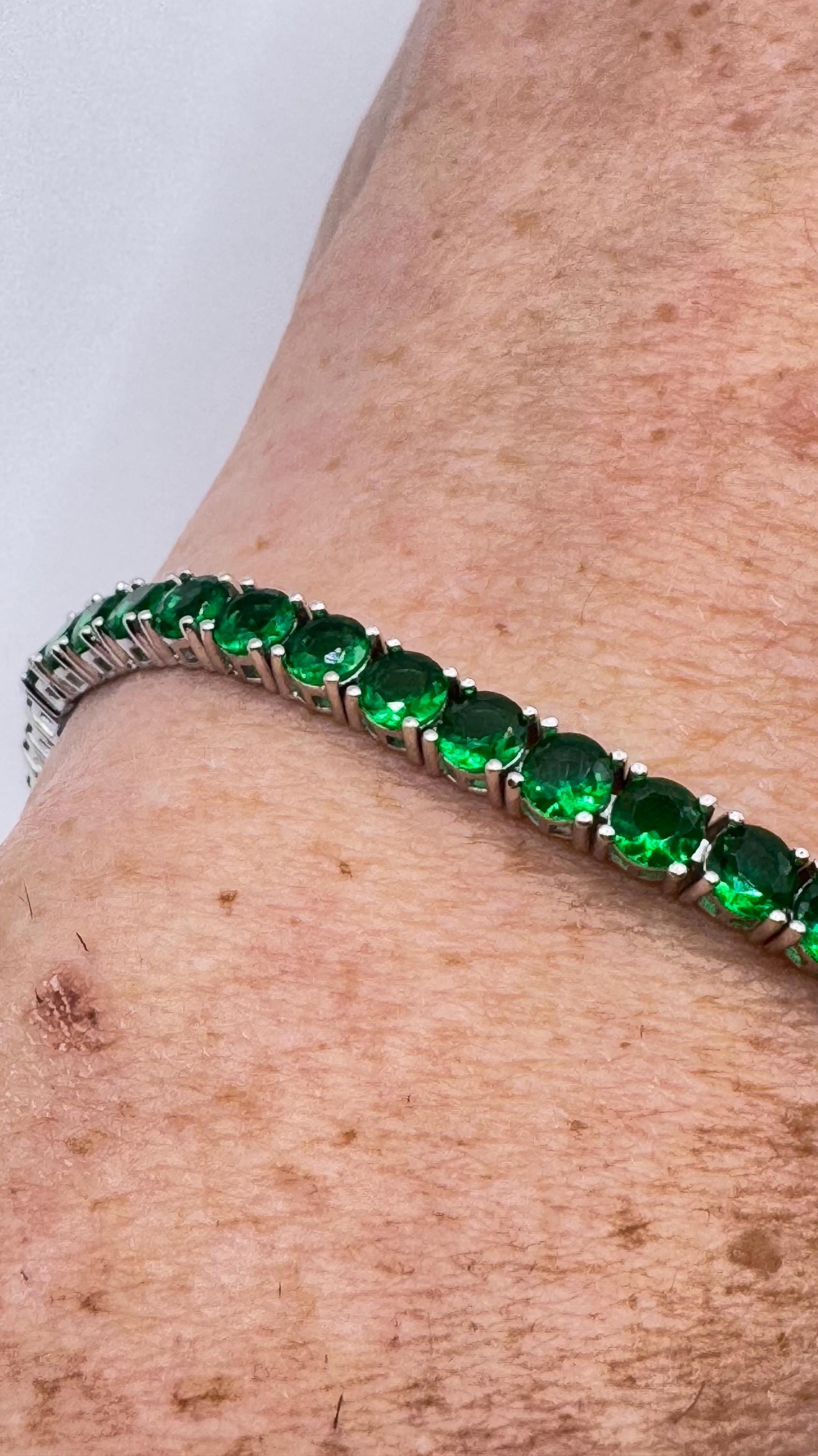 Vintage Victorian Style Sterling Silver Filigree Green Chrome Diopside Bracelet