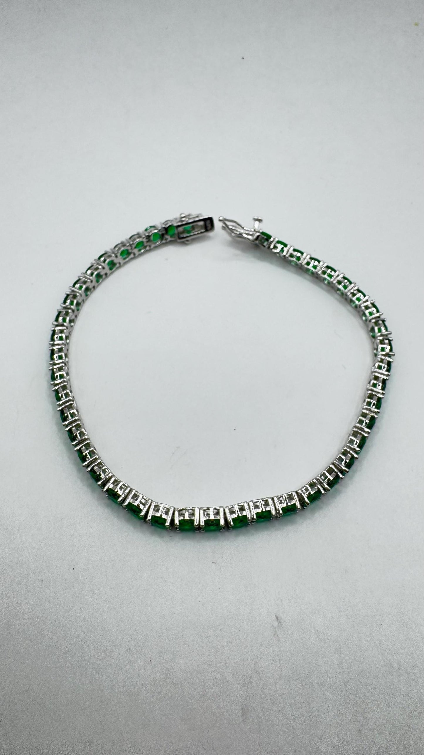 Vintage Victorian Style Sterling Silver Filigree Green Chrome Diopside Bracelet