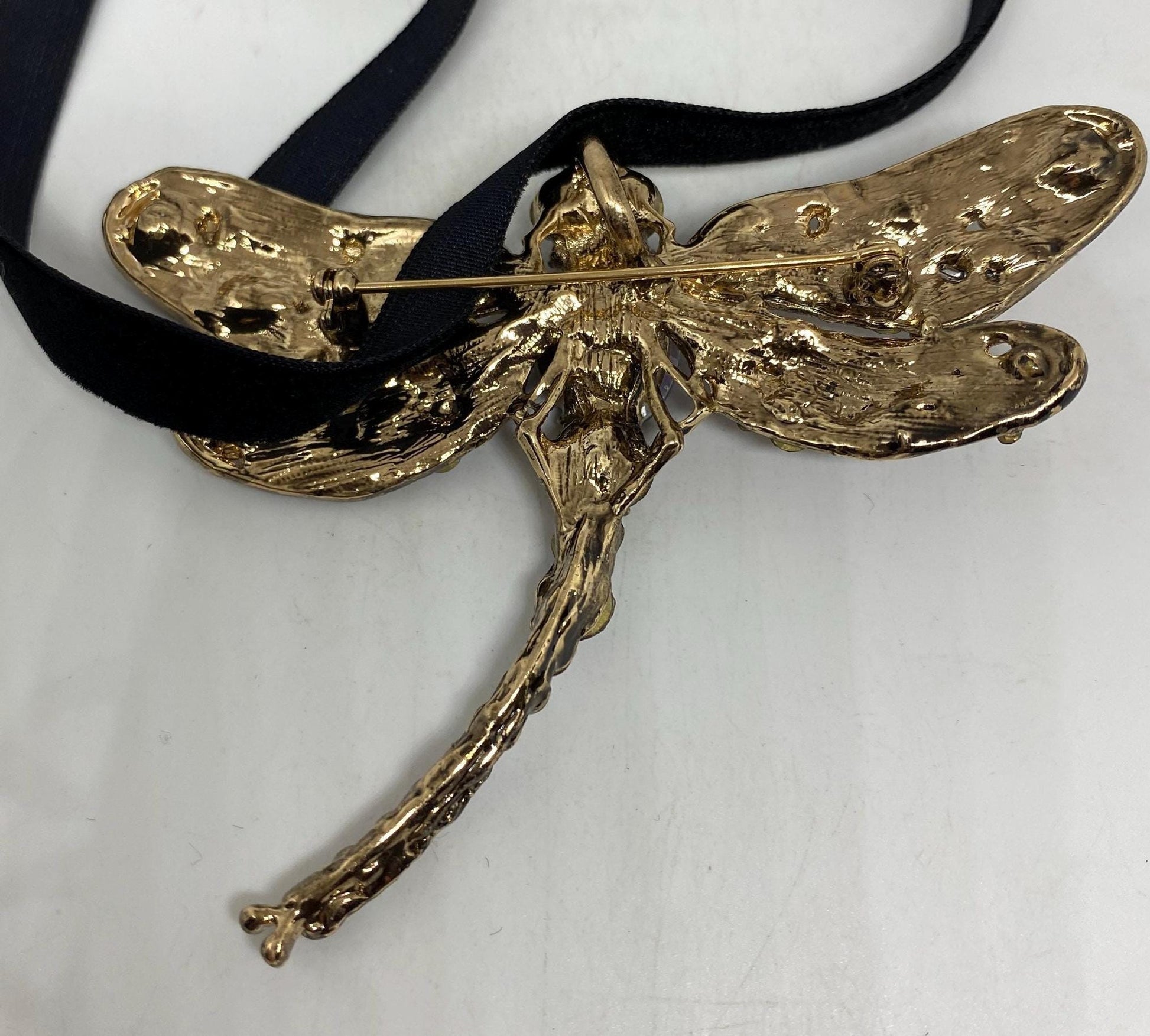 Gothic Styled Austrian Crystal Dragonfly Choker Necklace pin