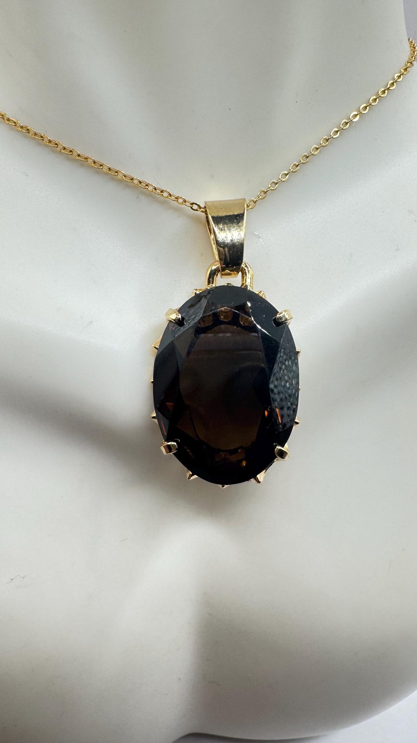 Vintage Smoky Topaz Gemstone Yellow Gold Filled Necklace Choker