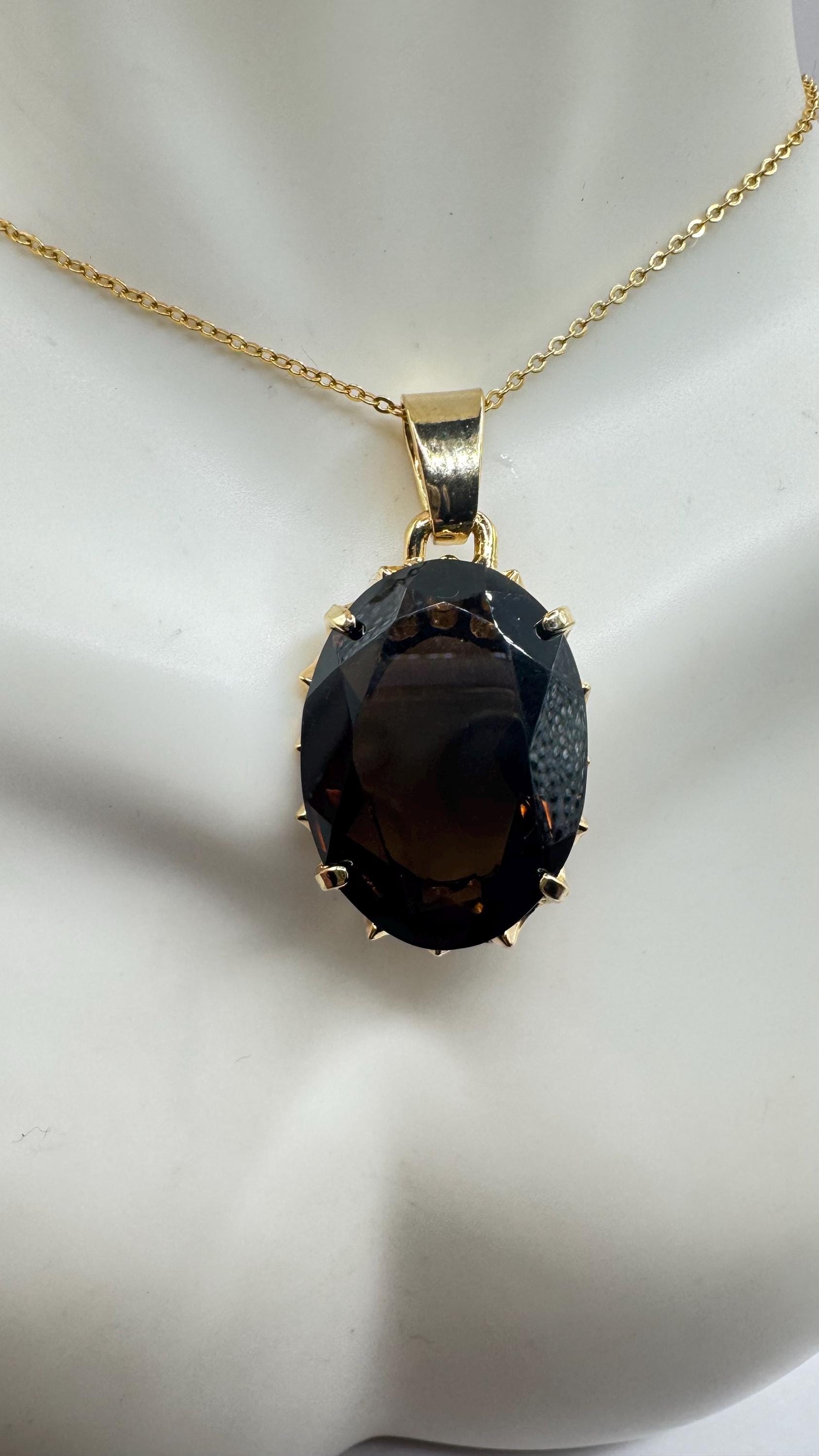 Vintage Smoky Topaz Gemstone Yellow Gold Filled Necklace Choker