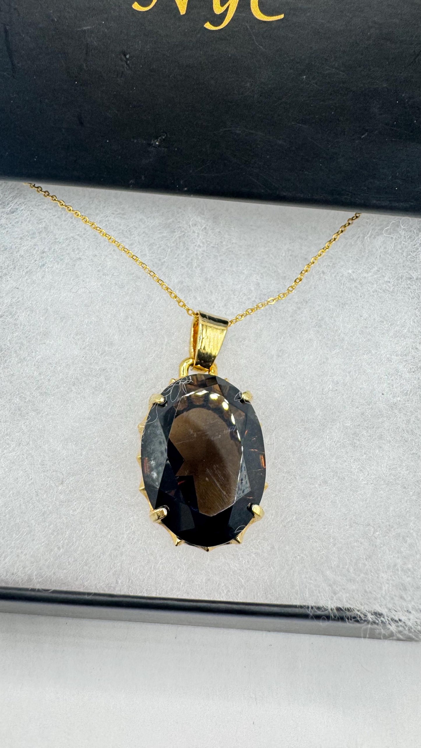 Vintage Smoky Topaz Gemstone Yellow Gold Filled Necklace Choker