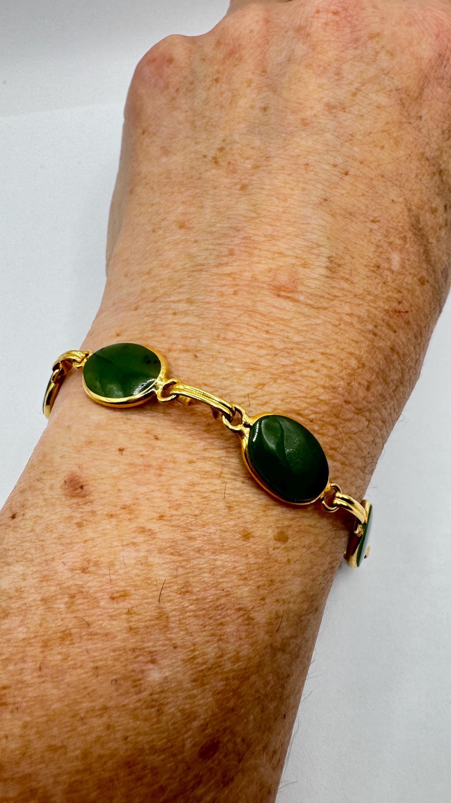 Vintage Green Jade Bracelet Gold filled