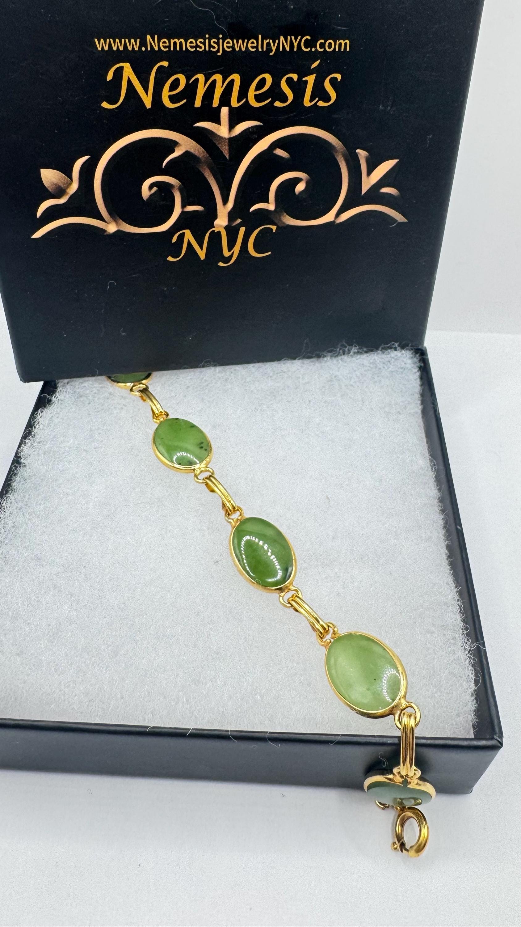 Vintage Green Jade Bracelet Gold filled