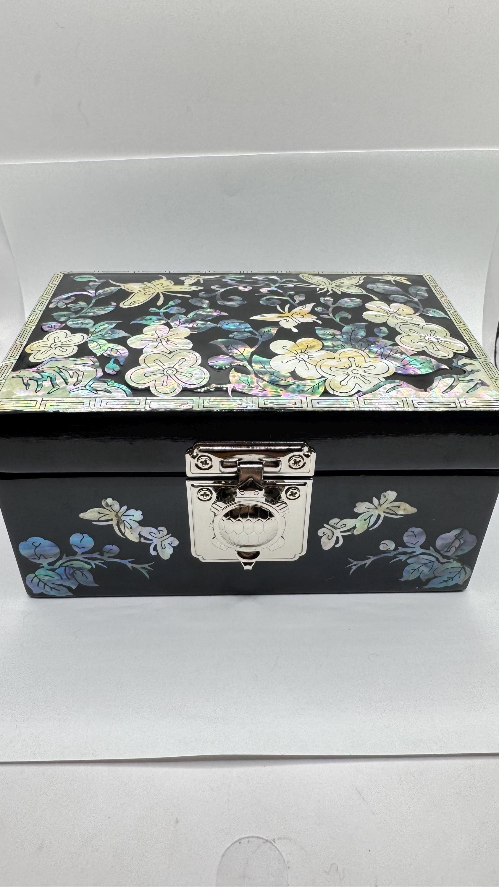 Vintage Mother Of pearl lacquer wood inlay Trinket Jewelry box
