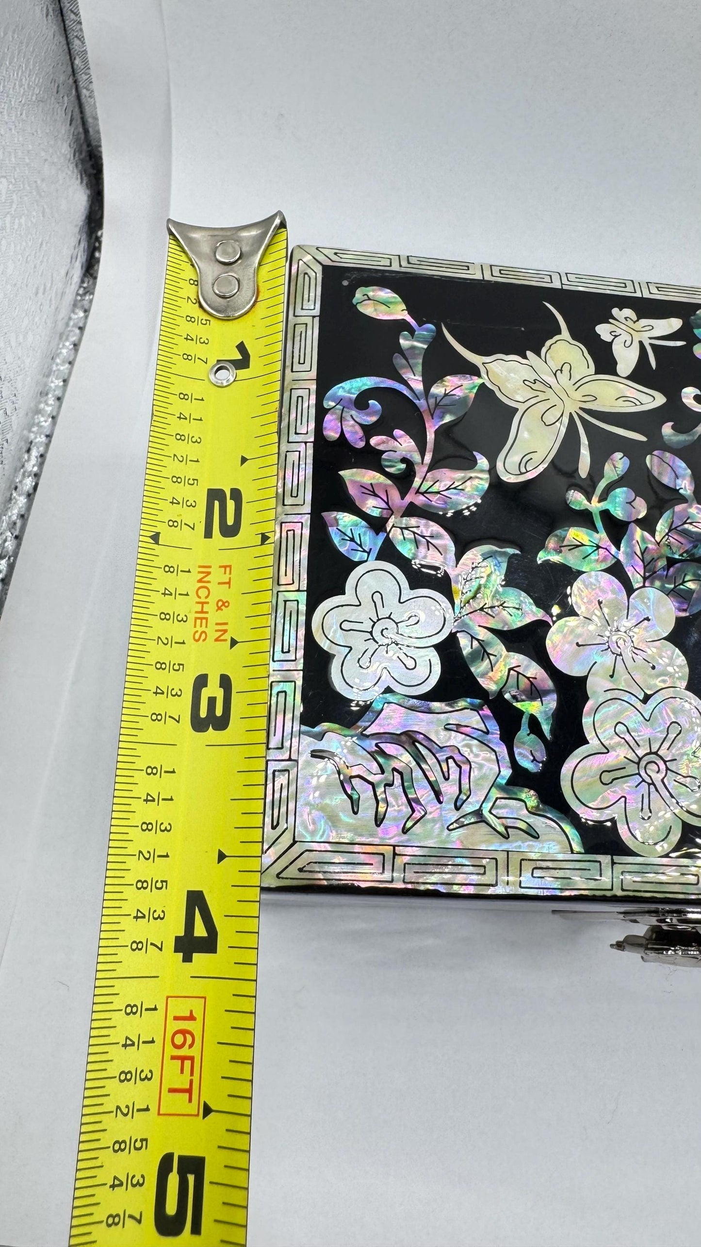 Vintage Mother Of pearl lacquer wood inlay Trinket Jewelry box