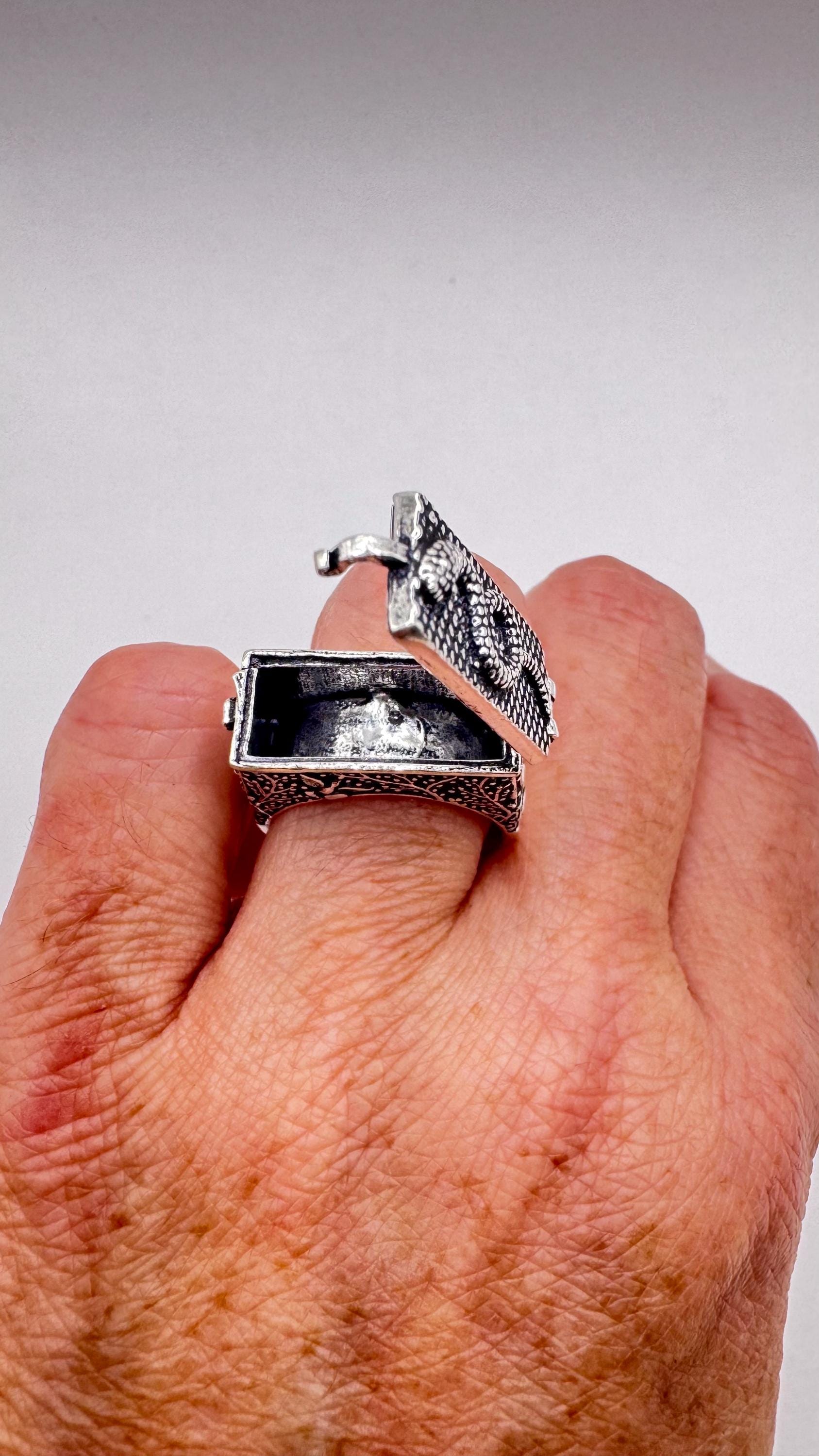 Vintage Silver Bronze Snake Serpent Poison Pillbox Ring