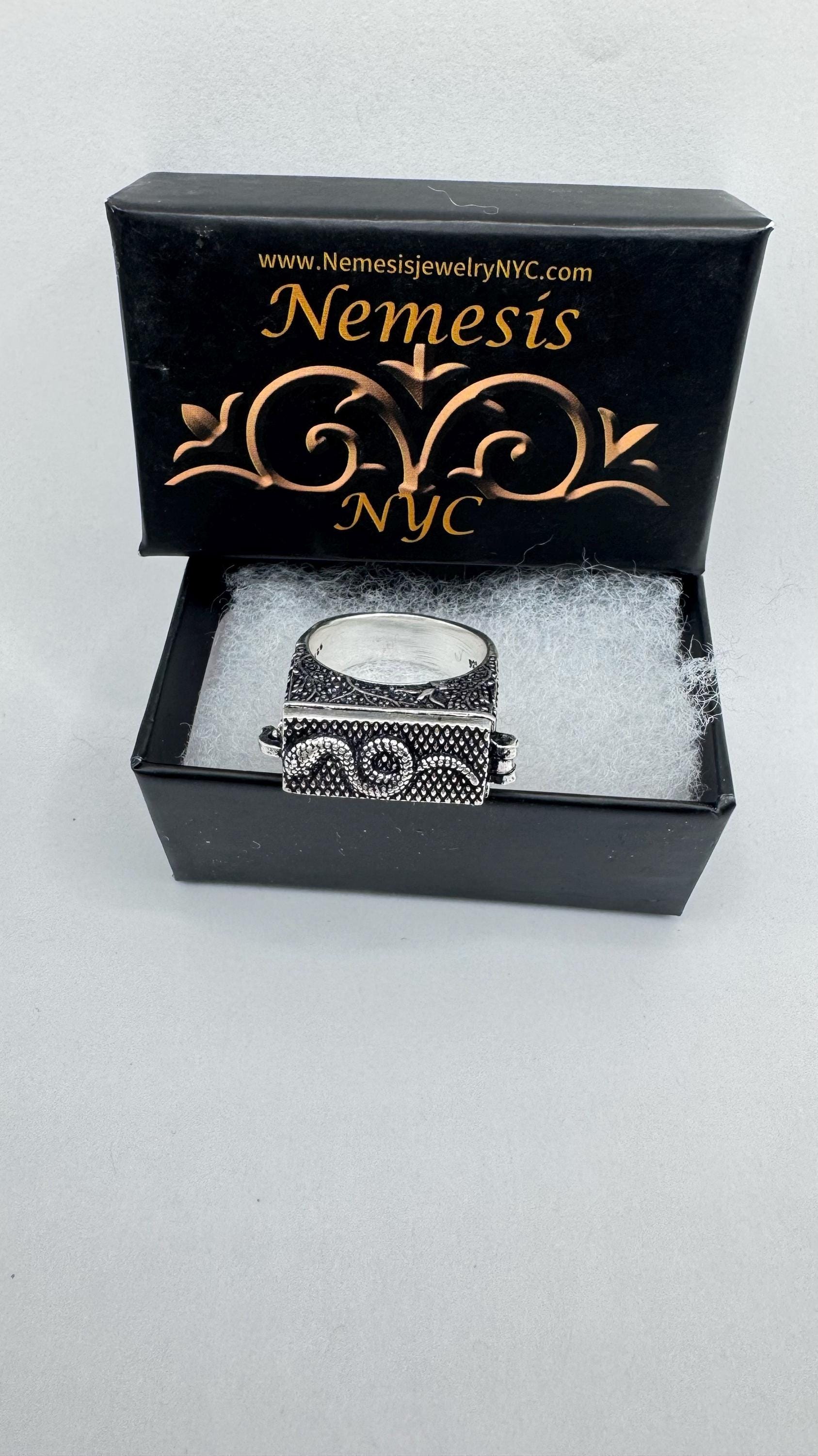 Vintage Silver Bronze Snake Serpent Poison Pillbox Ring