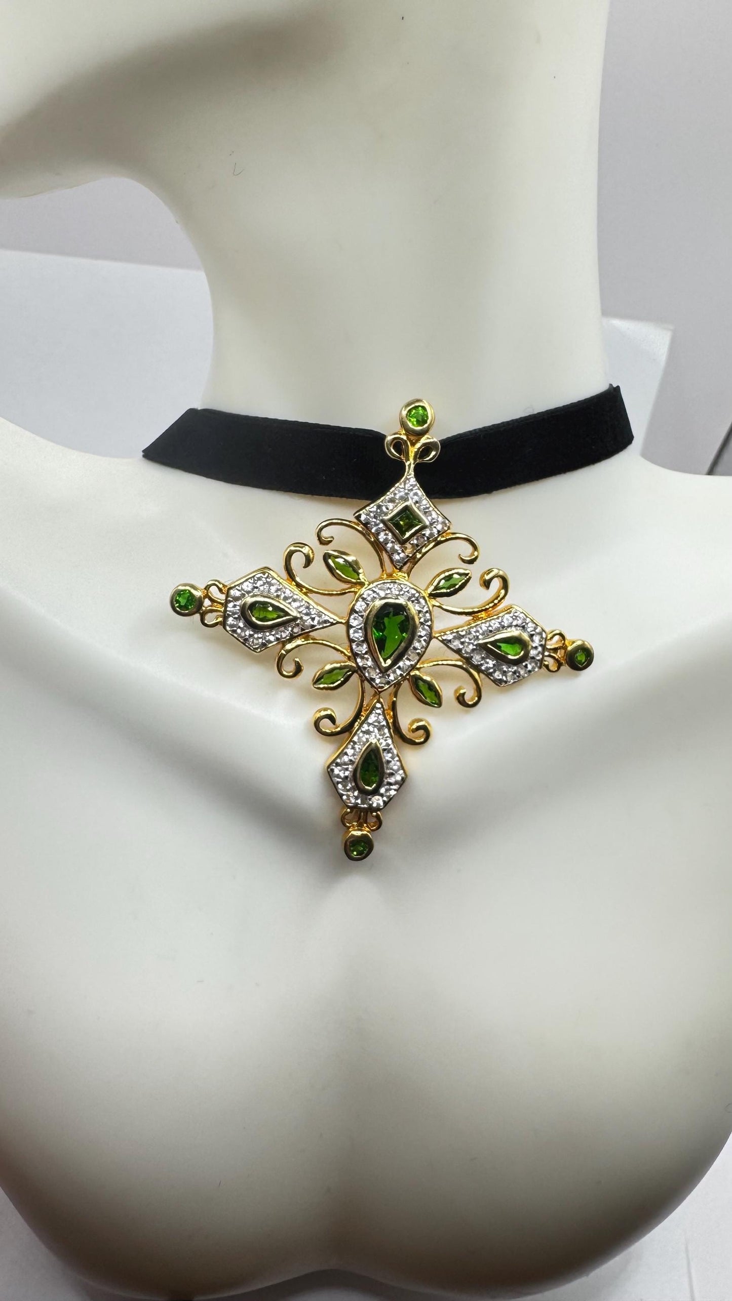 Vintage Handmade 925 Sterling Silver Gold Finish Crome Dipsode Cross Pendant