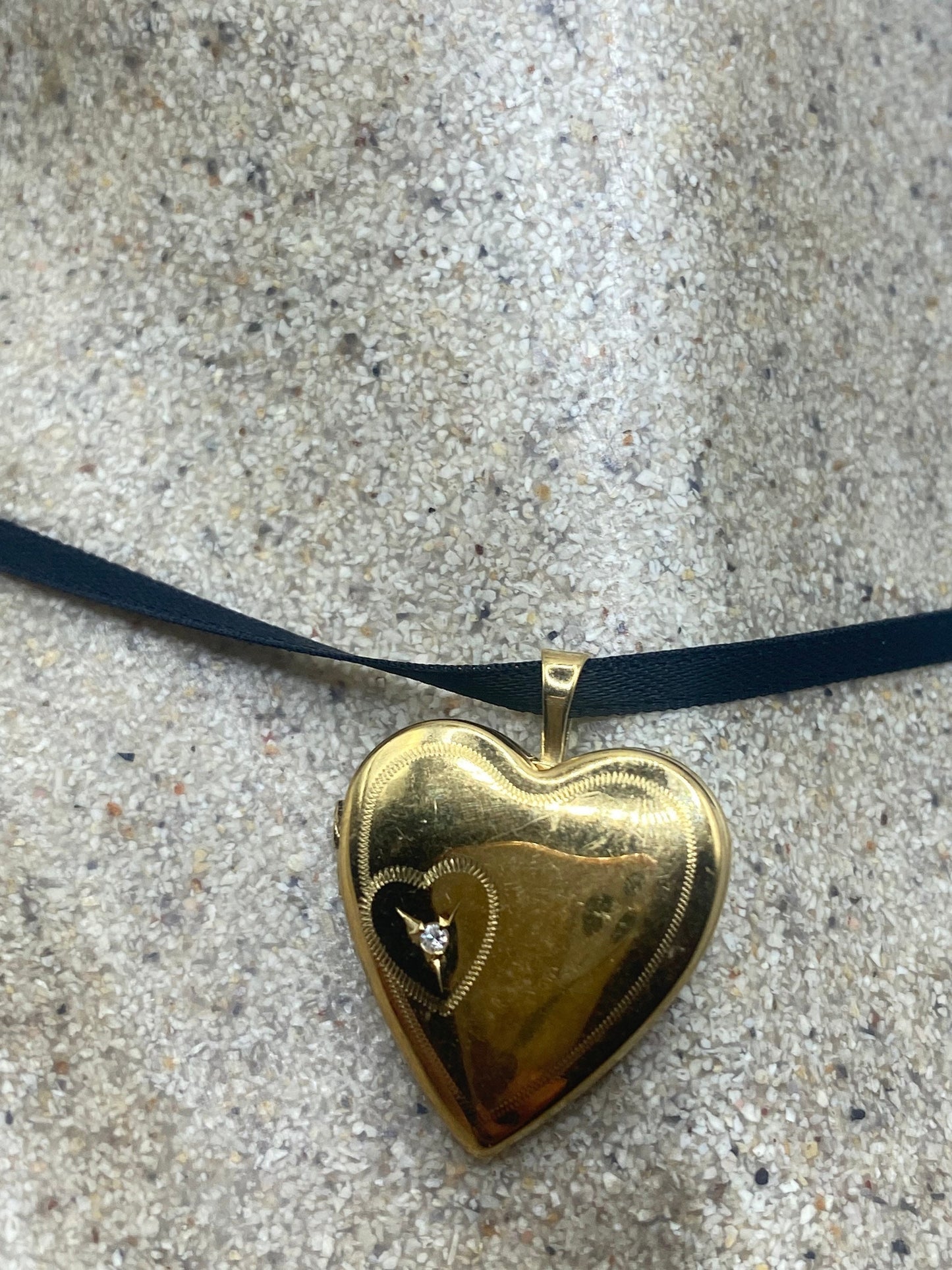 Vintage Gold Filled Heart Locket | Engraved Star Choker Necklace