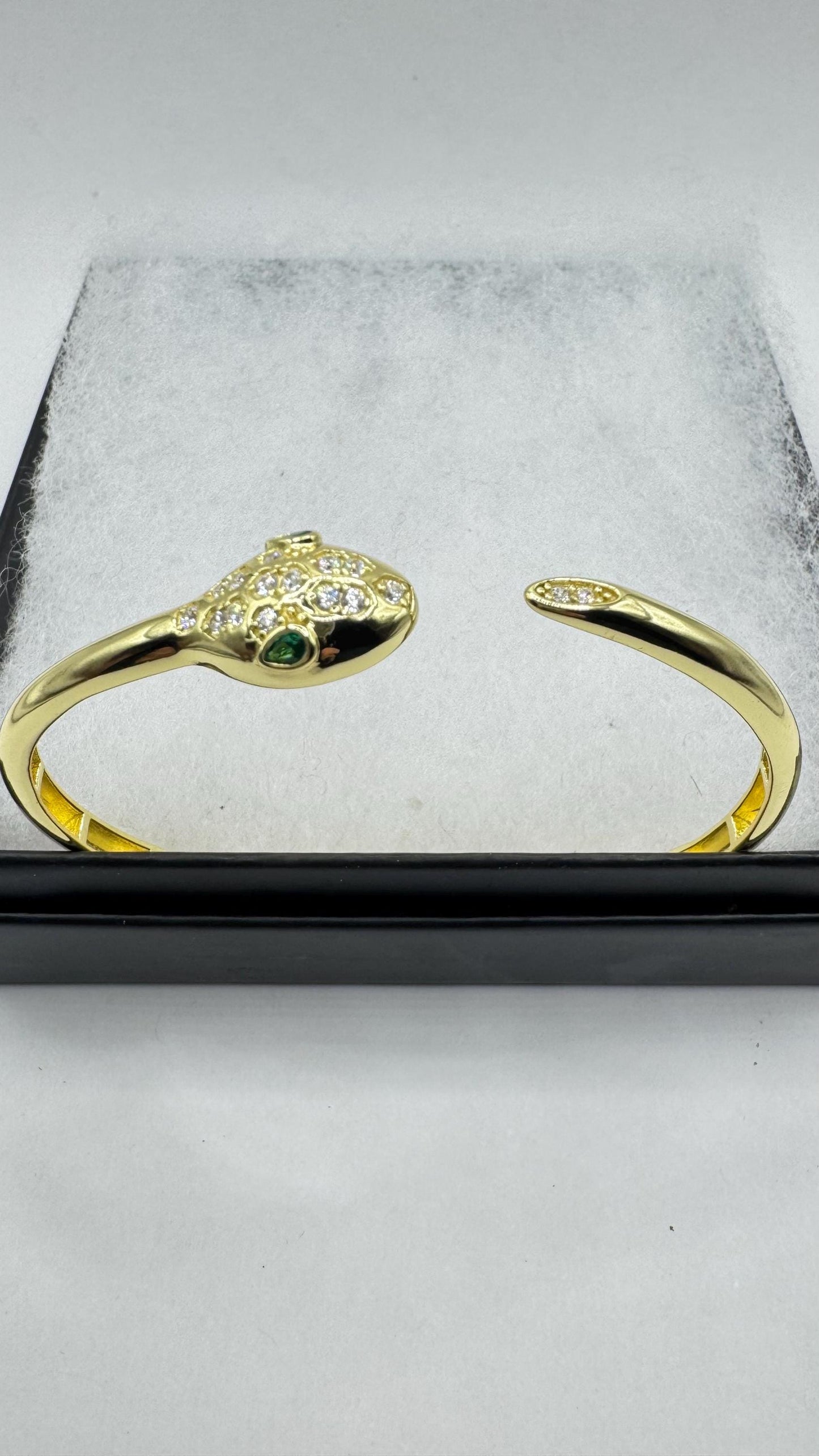 Vintage Snake Bangle Bracelet Gold 925 Sterling Silver Crystal Pave