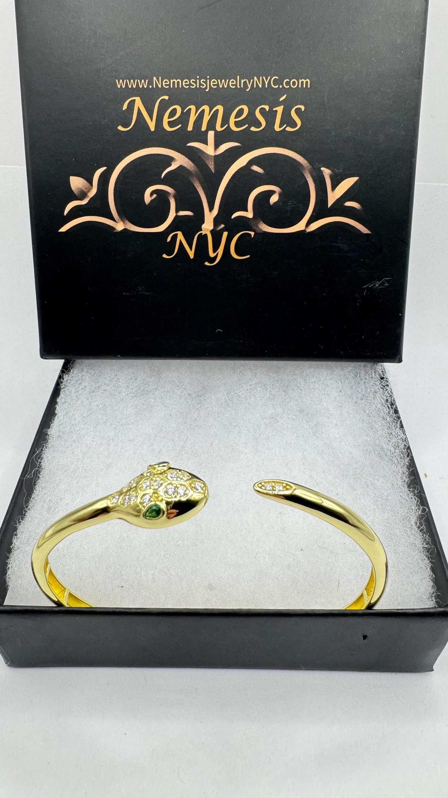 Vintage Snake Bangle Bracelet Gold 925 Sterling Silver Crystal Pave