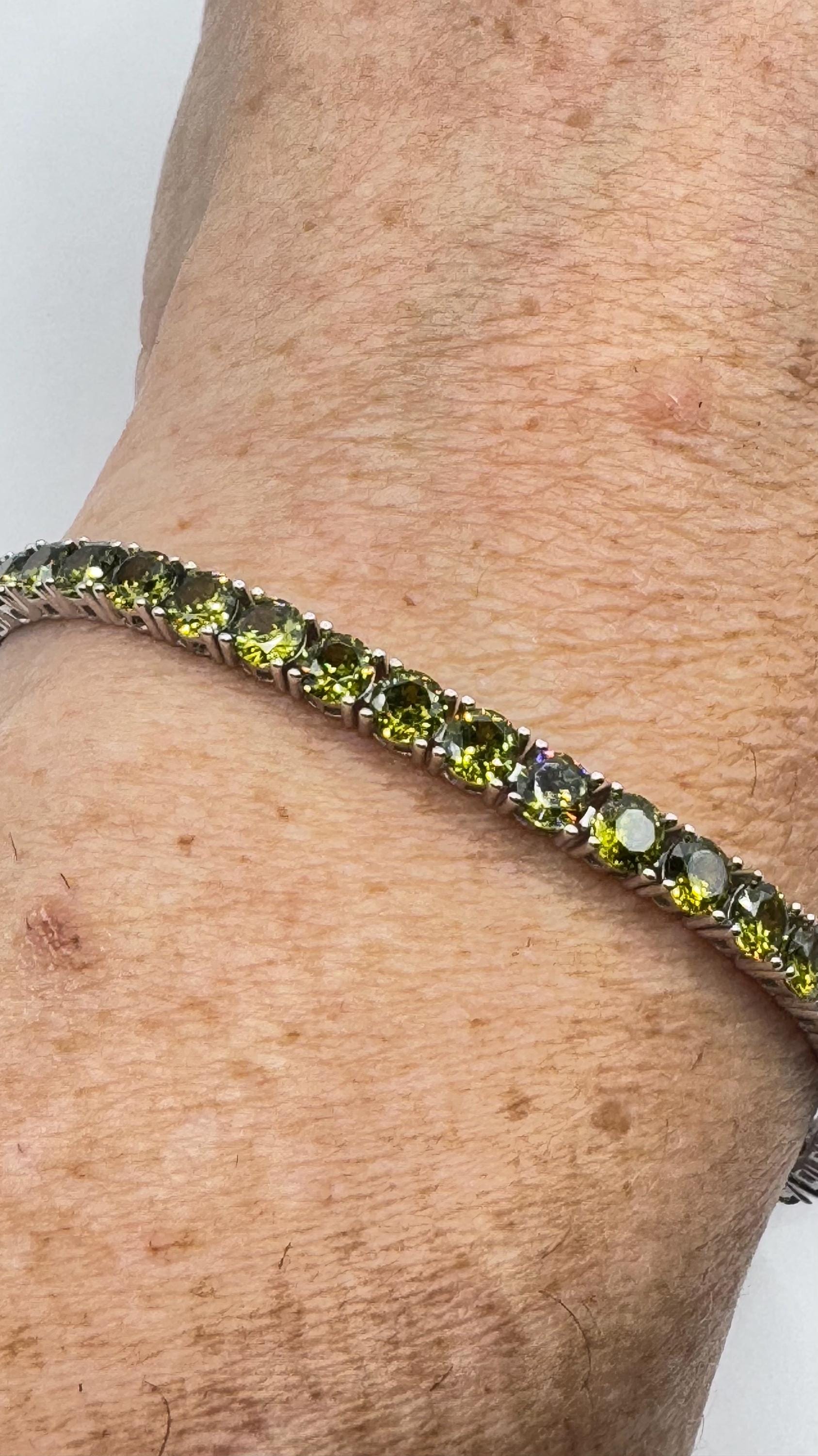 Vintage Handmade Genuine Peridot 925 Sterling Silver Tennis Bracelet
