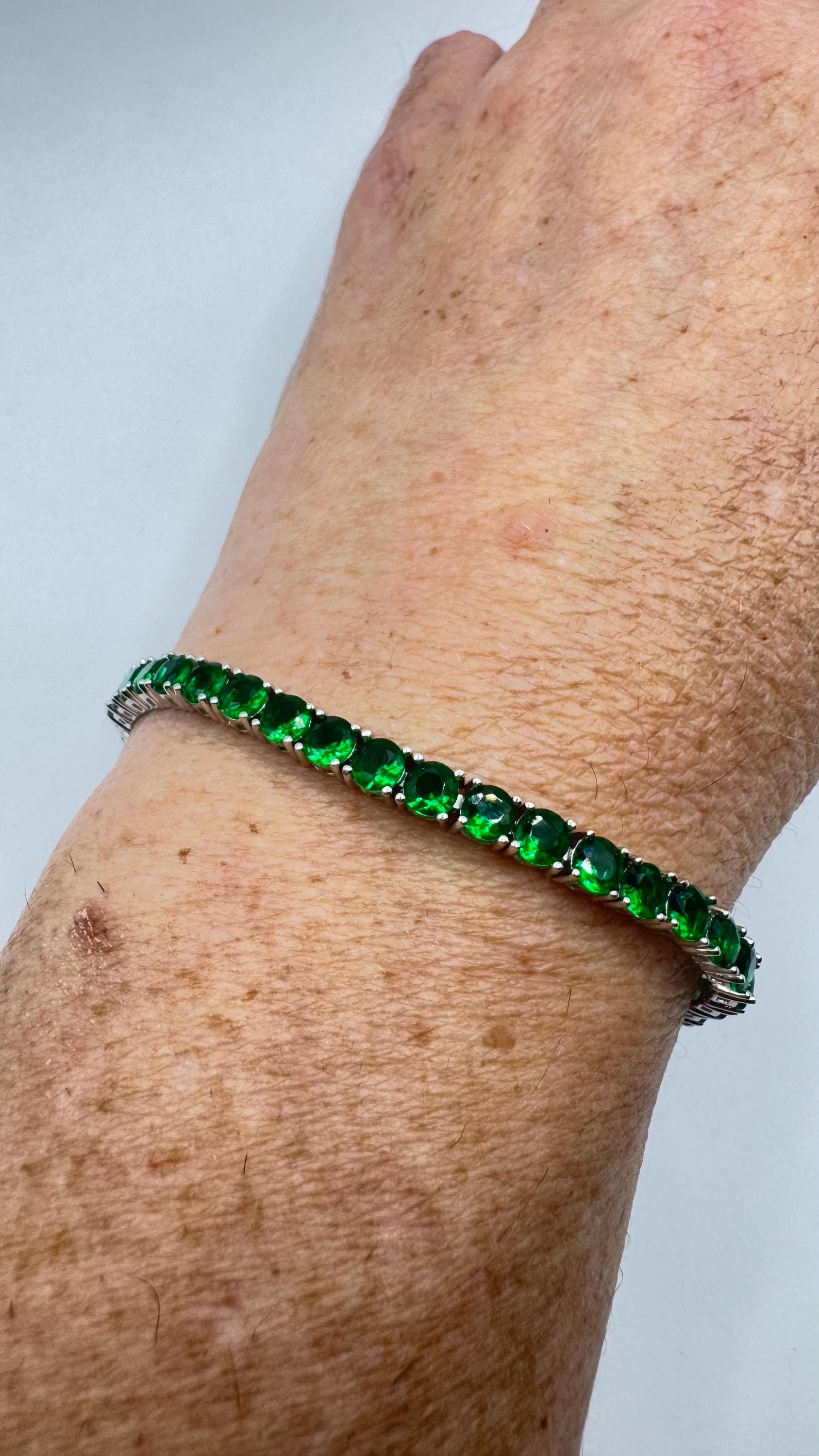 Vintage Victorian Style Sterling Silver Filigree Green Chrome Diopside Bracelet