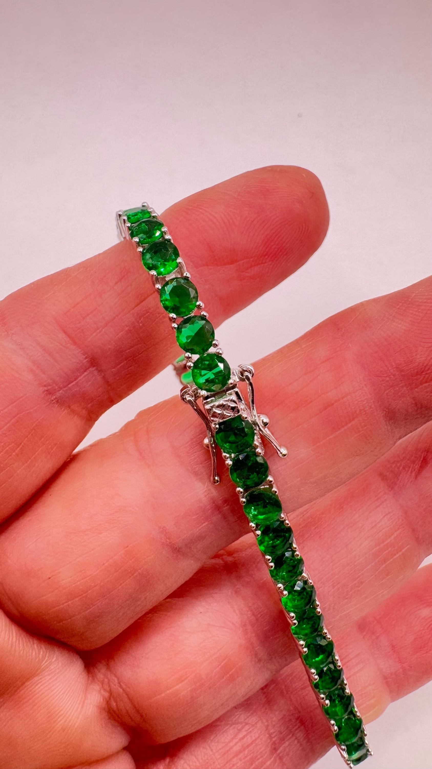 Vintage Victorian Style Sterling Silver Filigree Green Chrome Diopside Bracelet