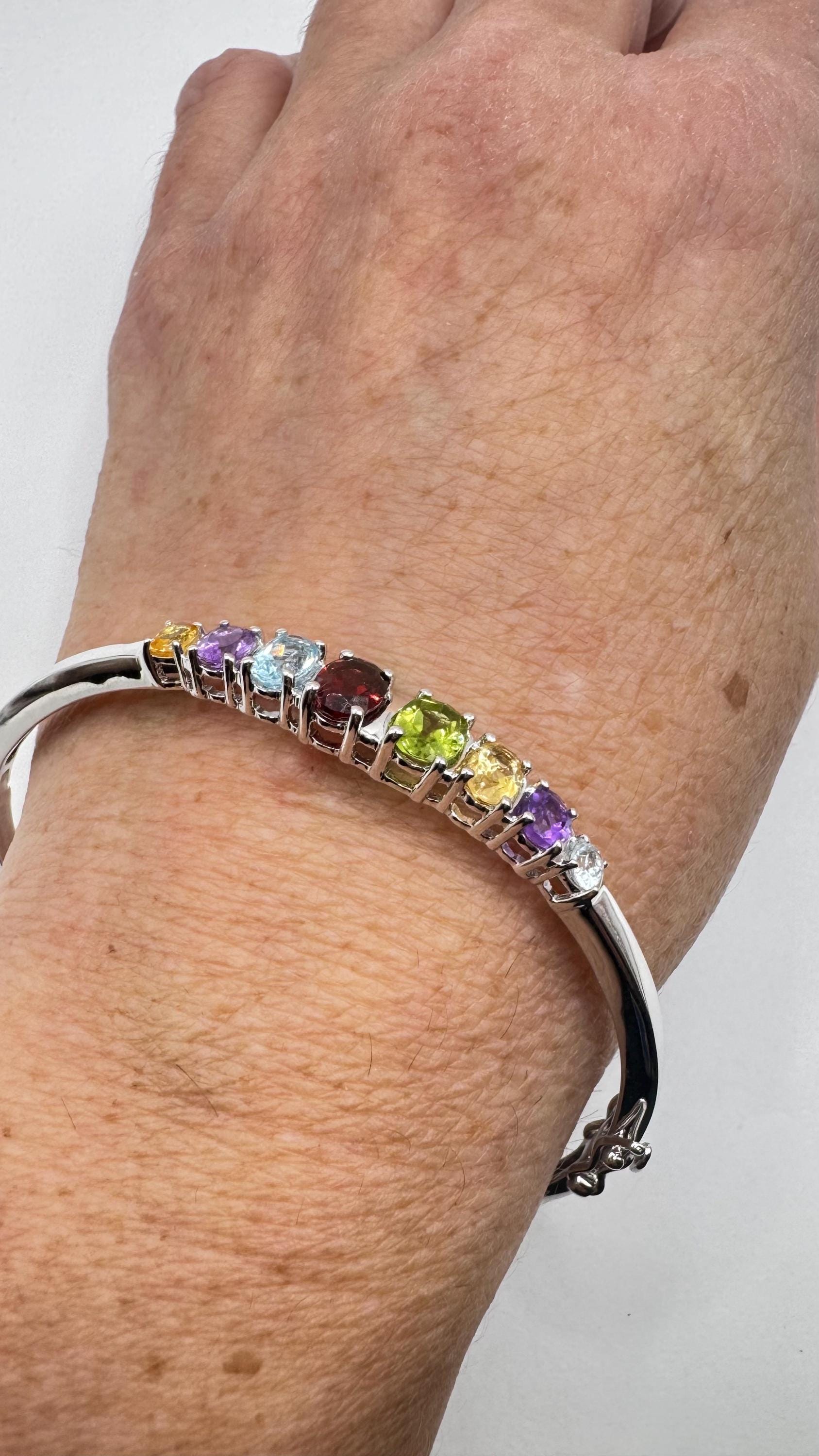 Vintage mix, Stone Deco Bangle Bracelet in 925 Sterling Silver