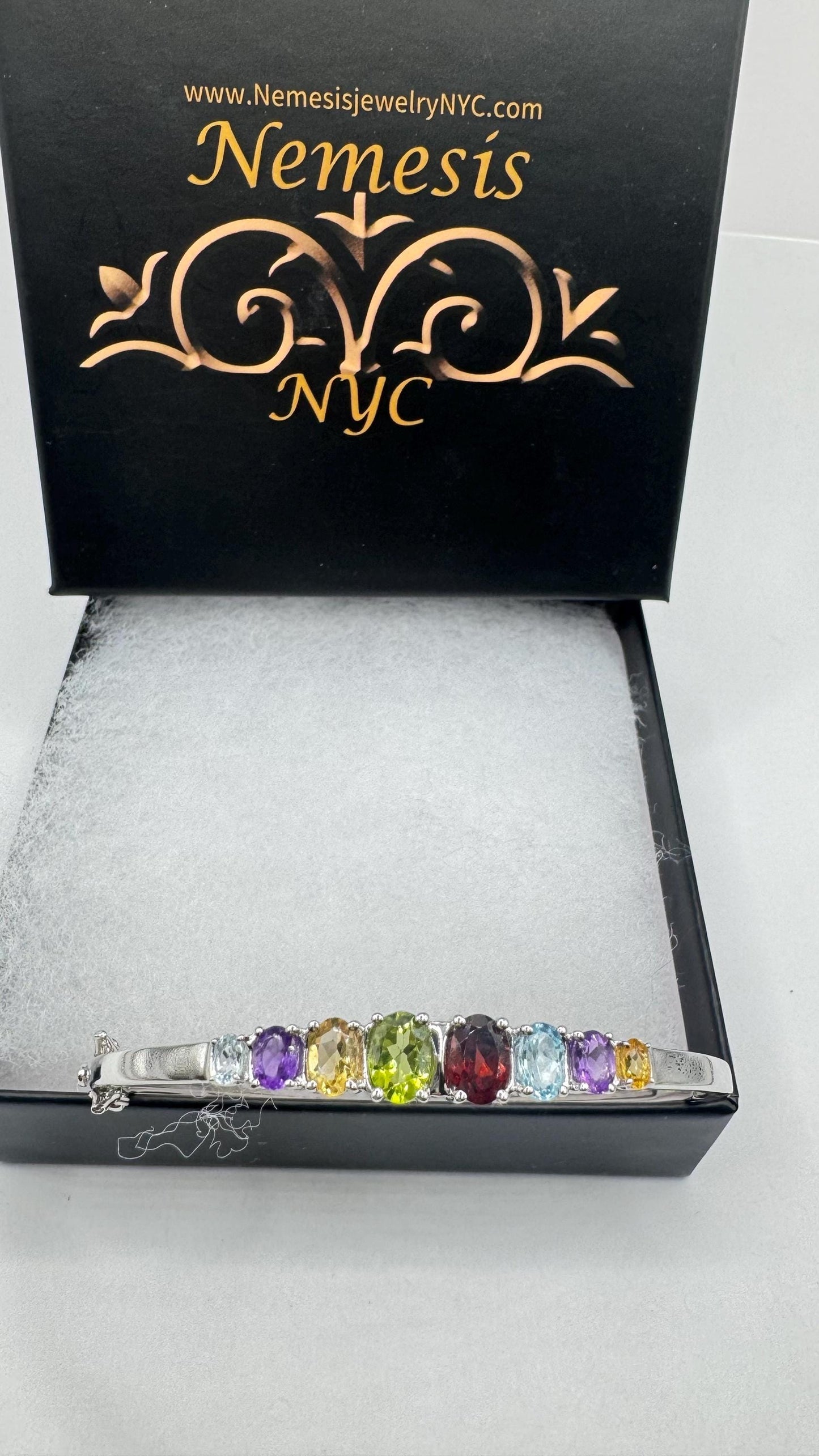 Vintage mix, Stone Deco Bangle Bracelet in 925 Sterling Silver