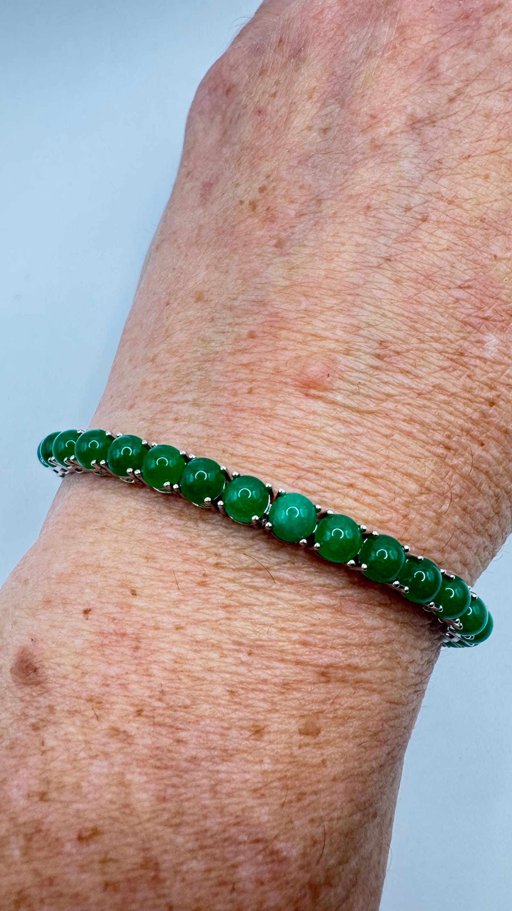 Vintage green jade Tennis Bracelet 925 sterling silver