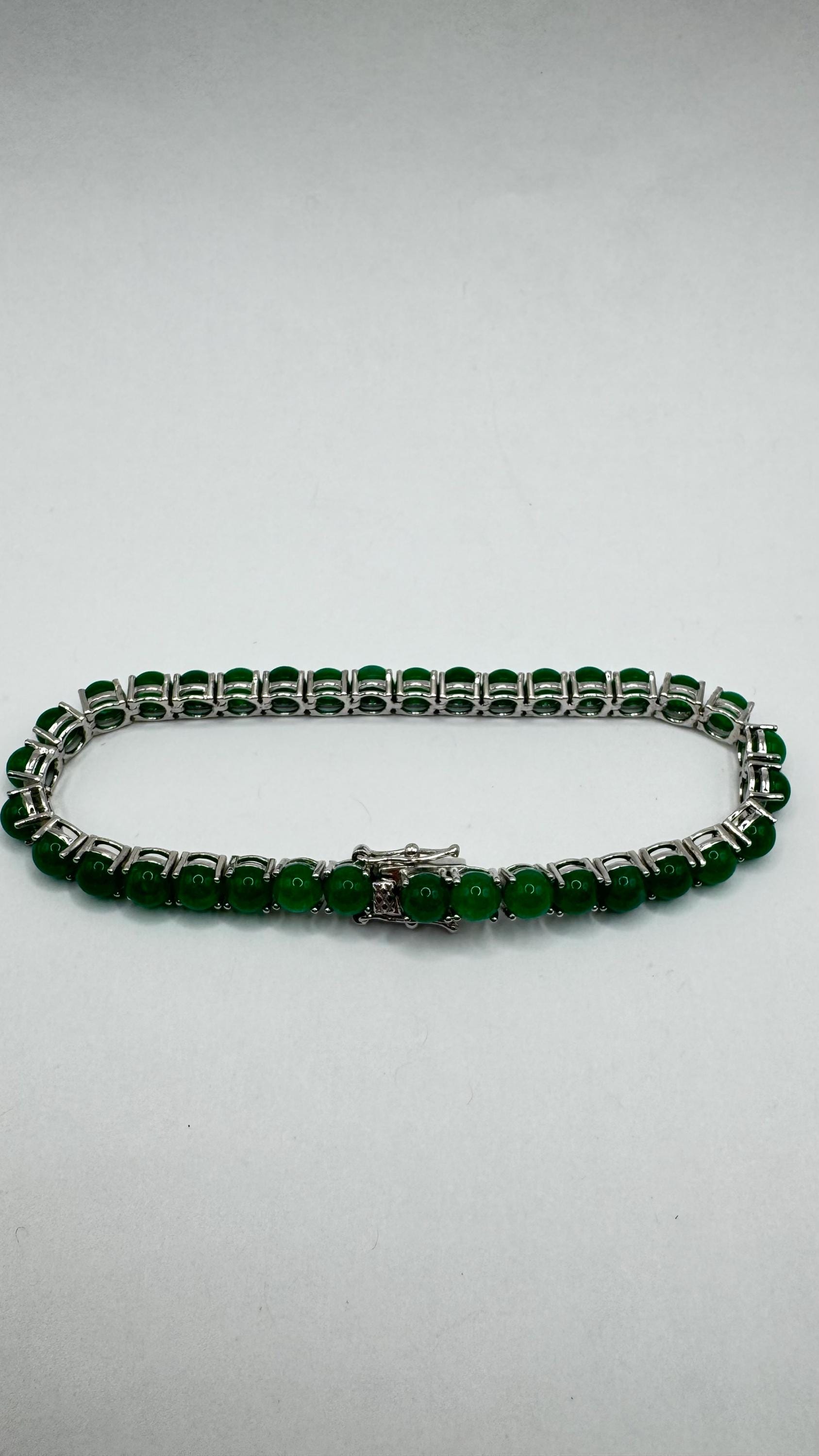 Vintage green jade Tennis Bracelet 925 sterling silver