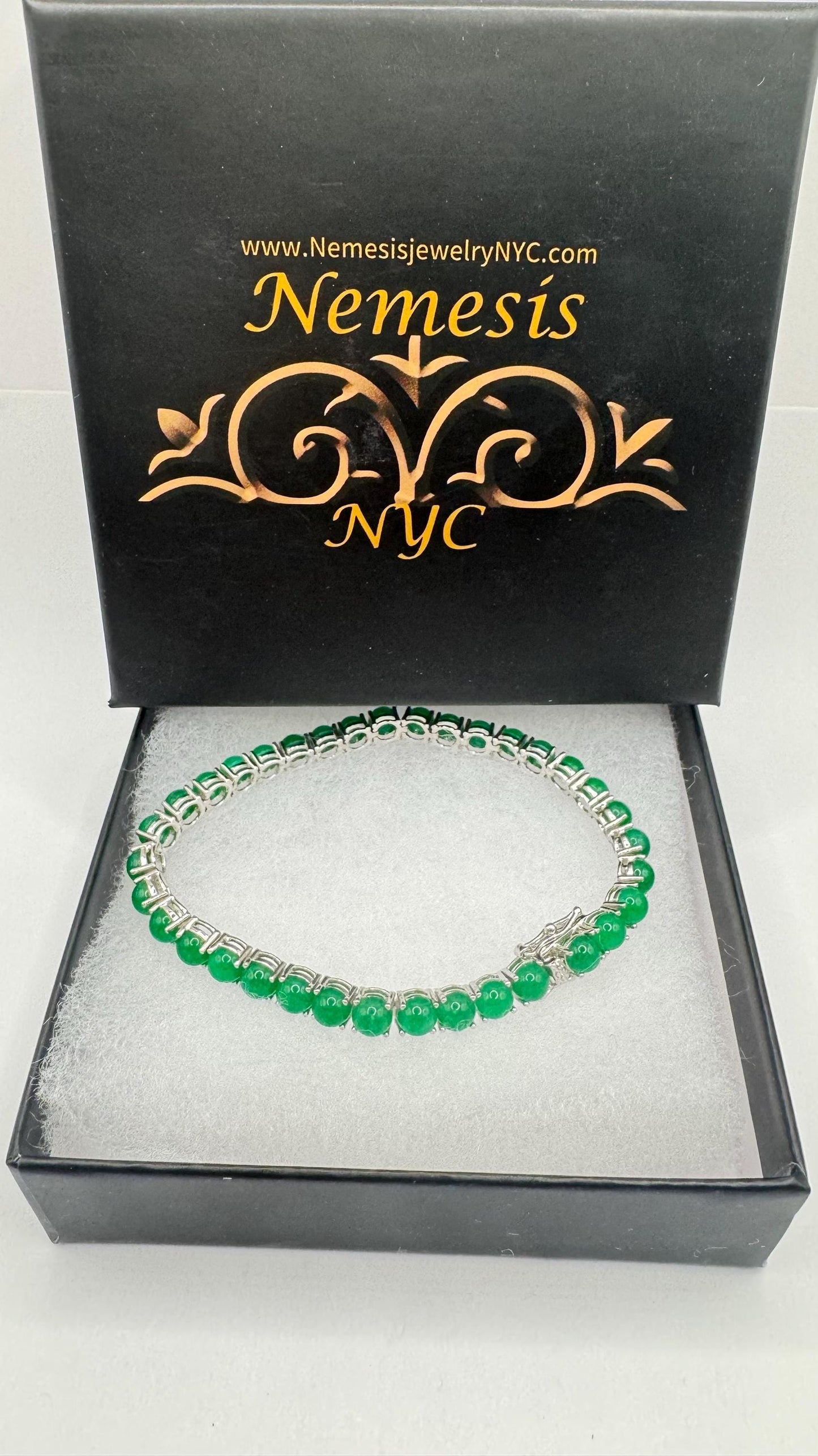 Vintage green jade Tennis Bracelet 925 sterling silver