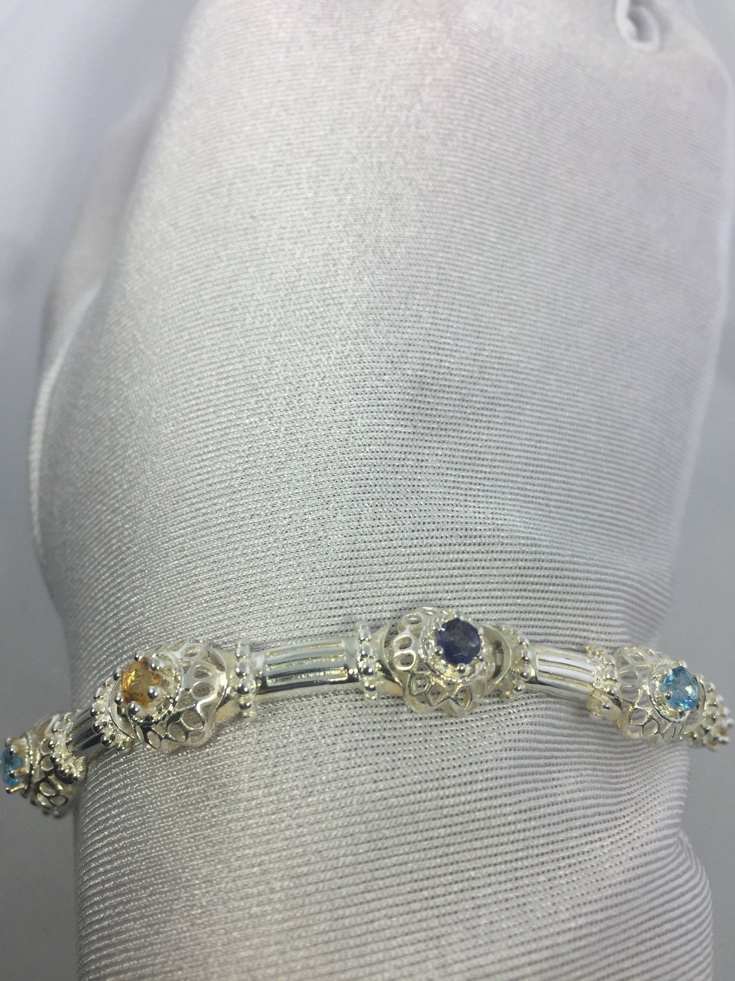 Vintage Gold Citrine Tennis Bracelet in 925 Sterling Silver