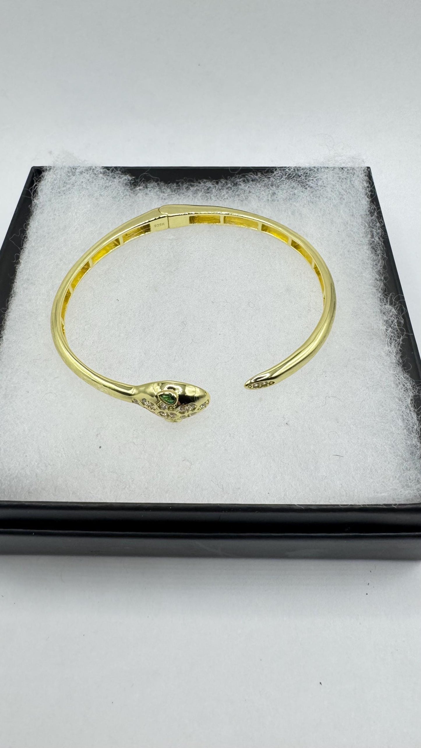 Vintage Snake Bangle Bracelet Gold 925 Sterling Silver Crystal Pave