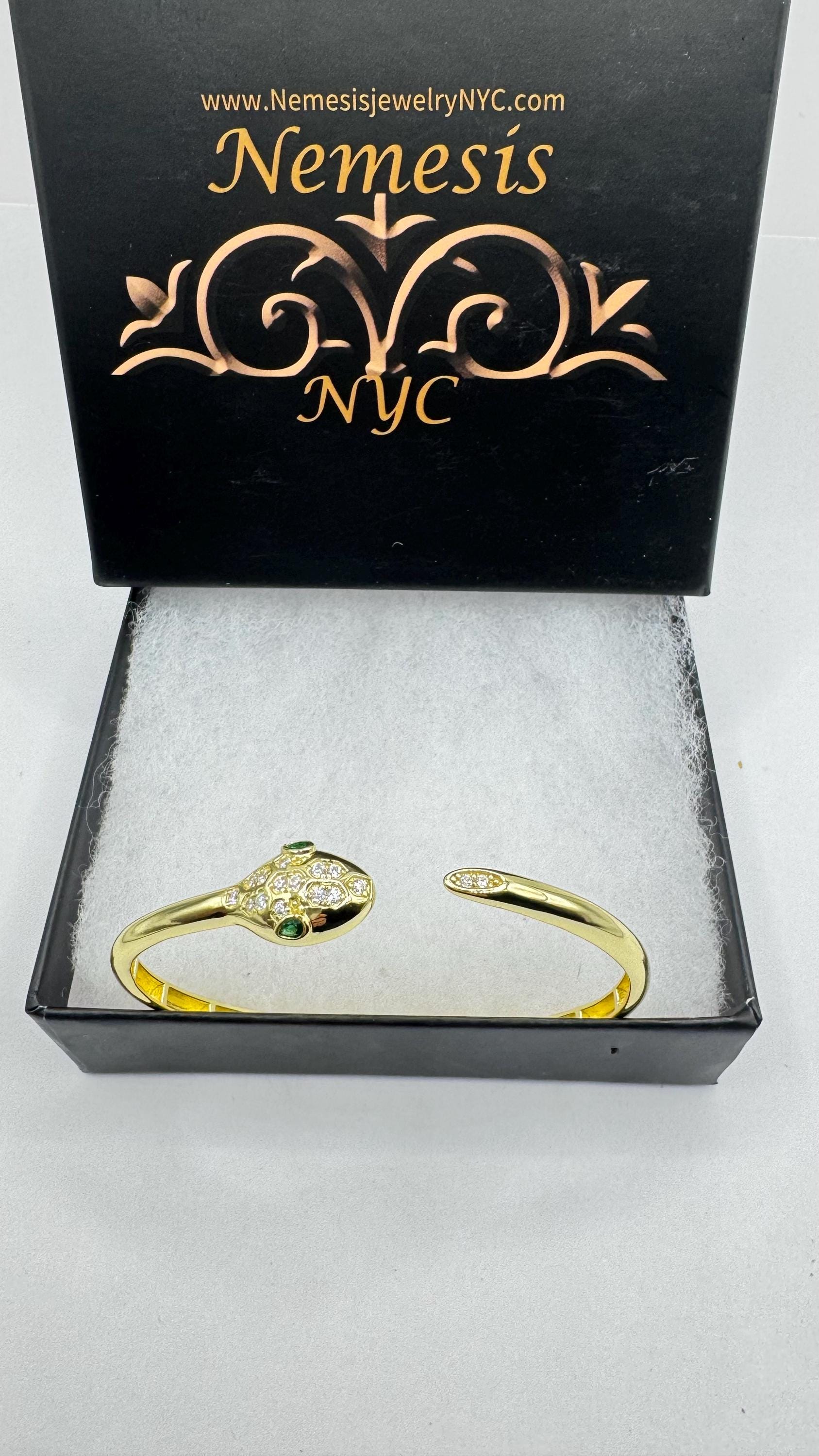 Vintage Snake Bangle Bracelet Gold 925 Sterling Silver Crystal Pave