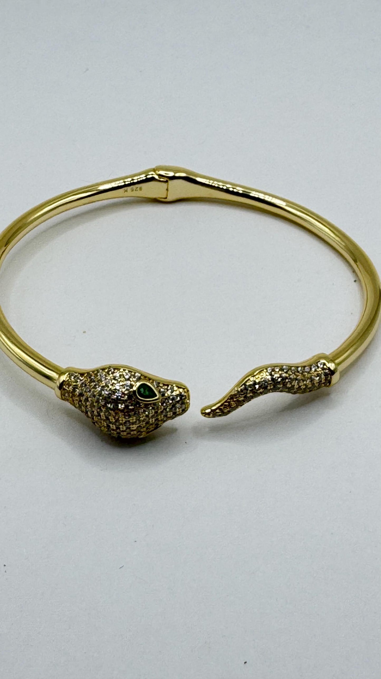 Vintage Snake Bangle Bracelet Gold 925 Sterling Silver Crystal Pave