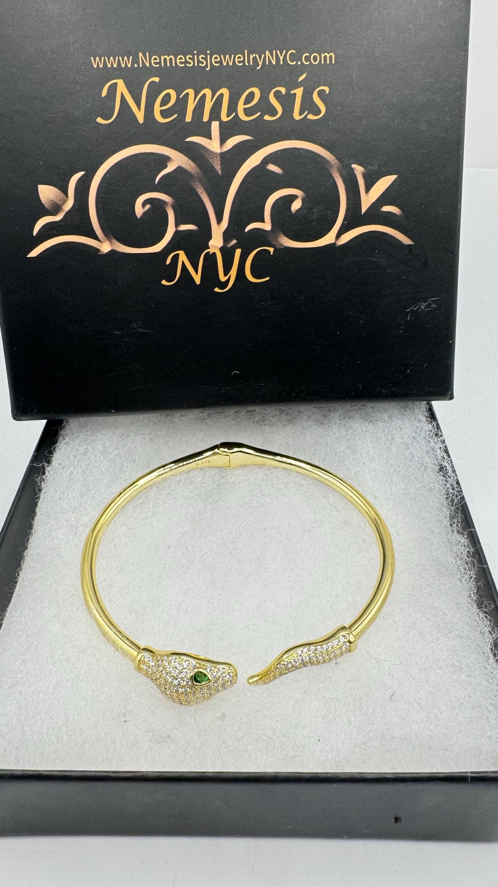 Vintage Snake Bangle Bracelet Gold 925 Sterling Silver Crystal Pave