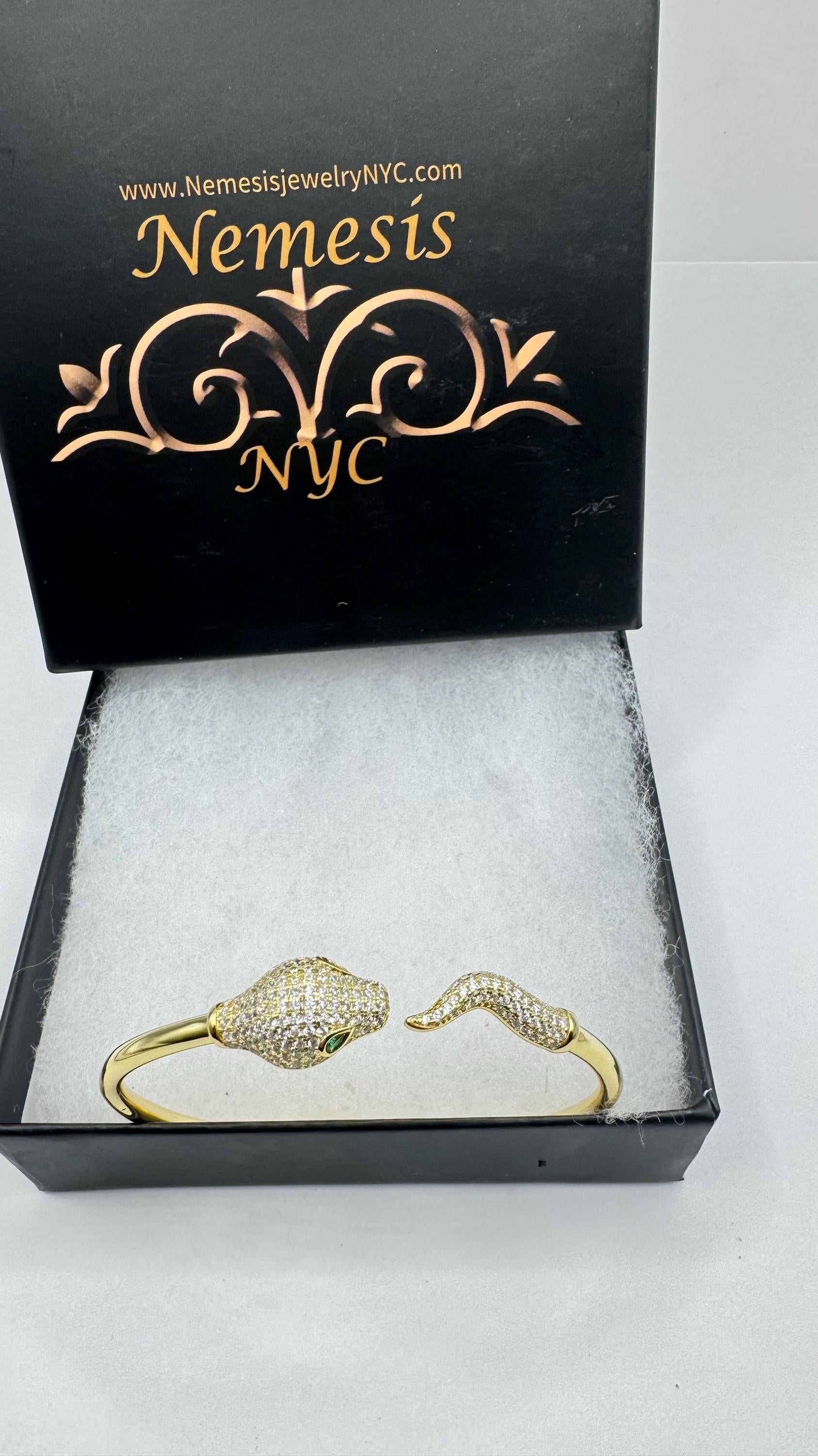 Vintage Snake Bangle Bracelet Gold 925 Sterling Silver Crystal Pave