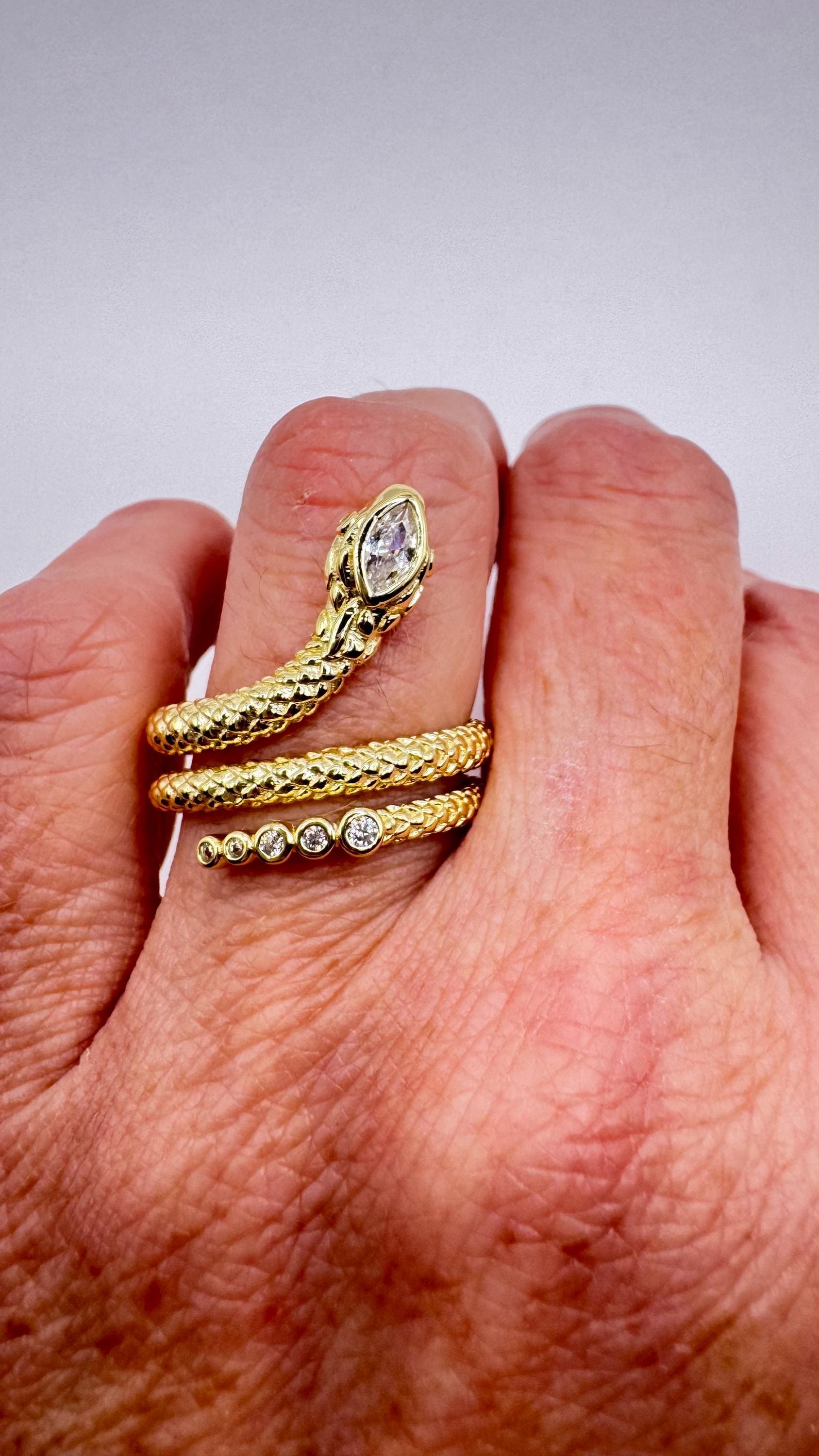 Vintage Snake Ring Golden Sterling Silver Adjustable