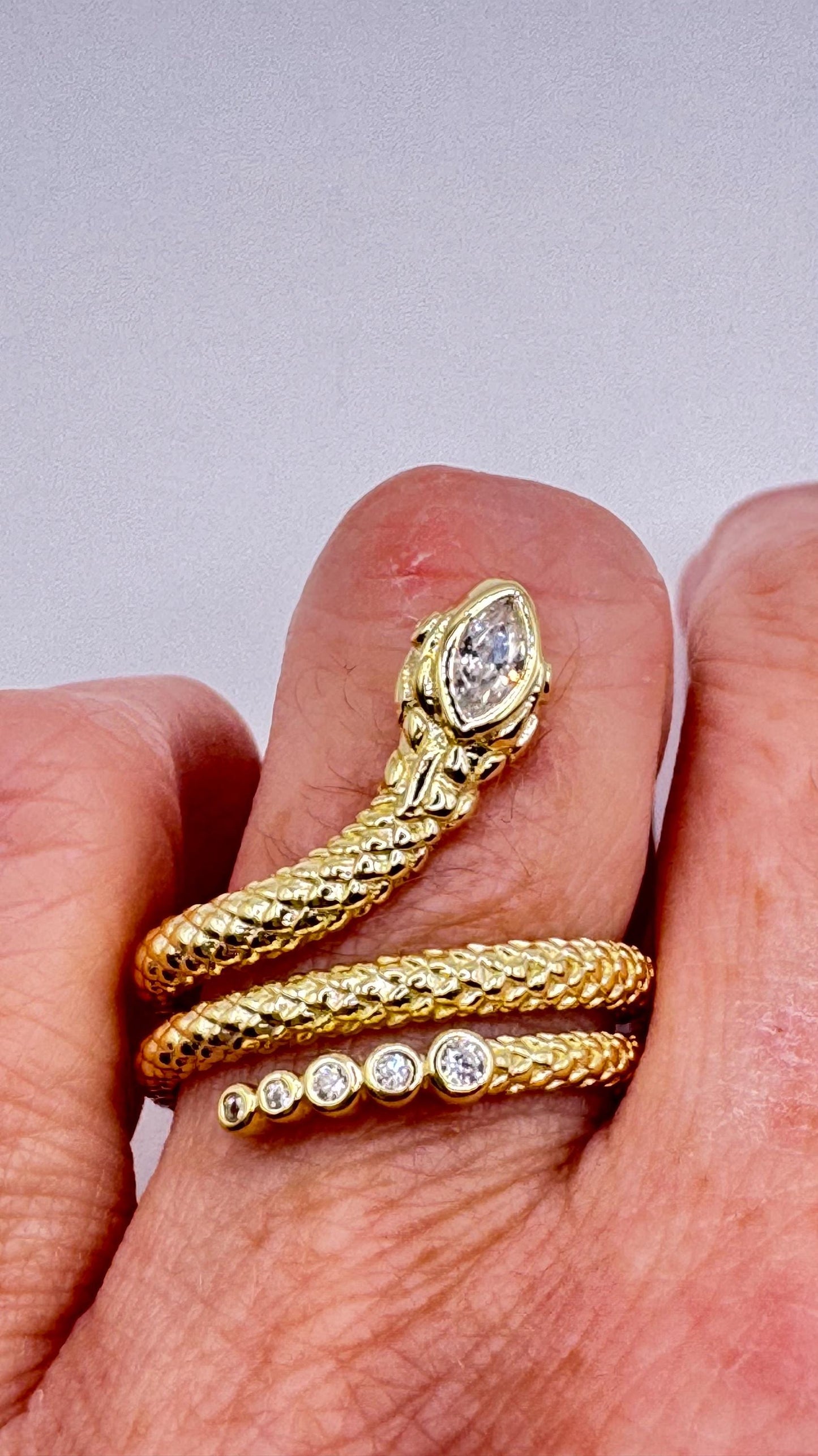 Vintage Snake Ring Golden Sterling Silver Adjustable