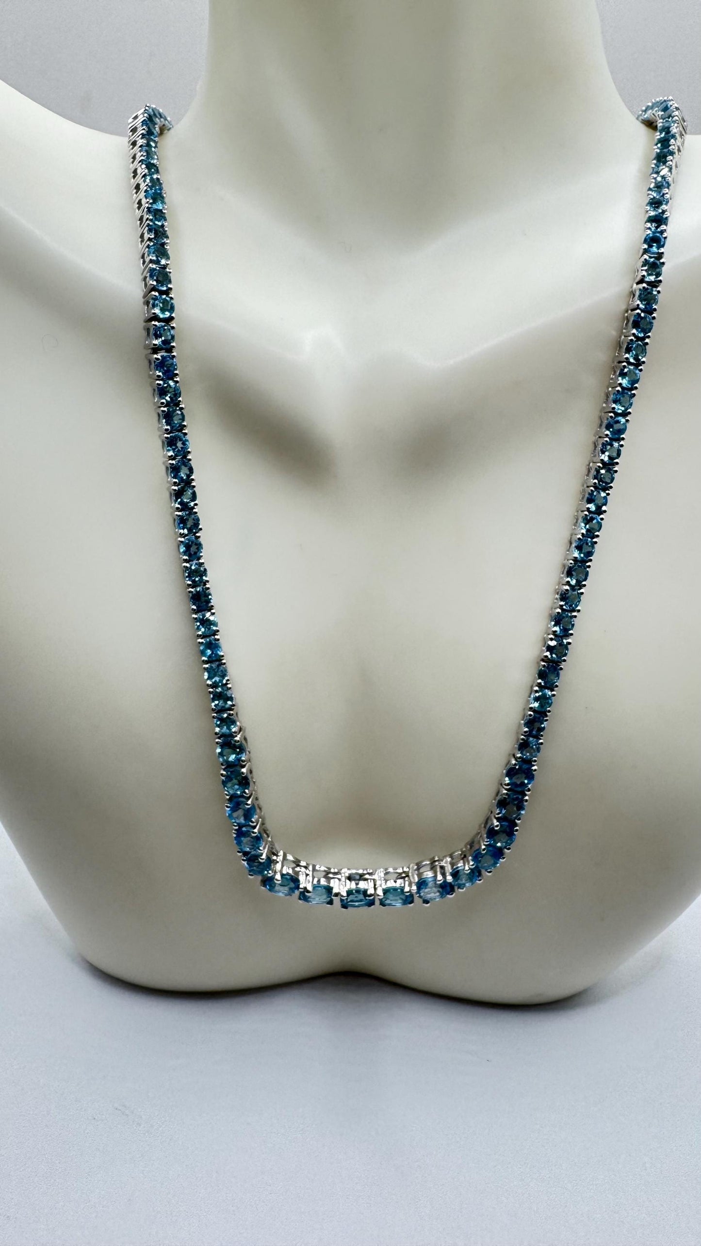 Vintage Blue Topaz Deco 925 Sterling Silver Choker Necklace Vintage