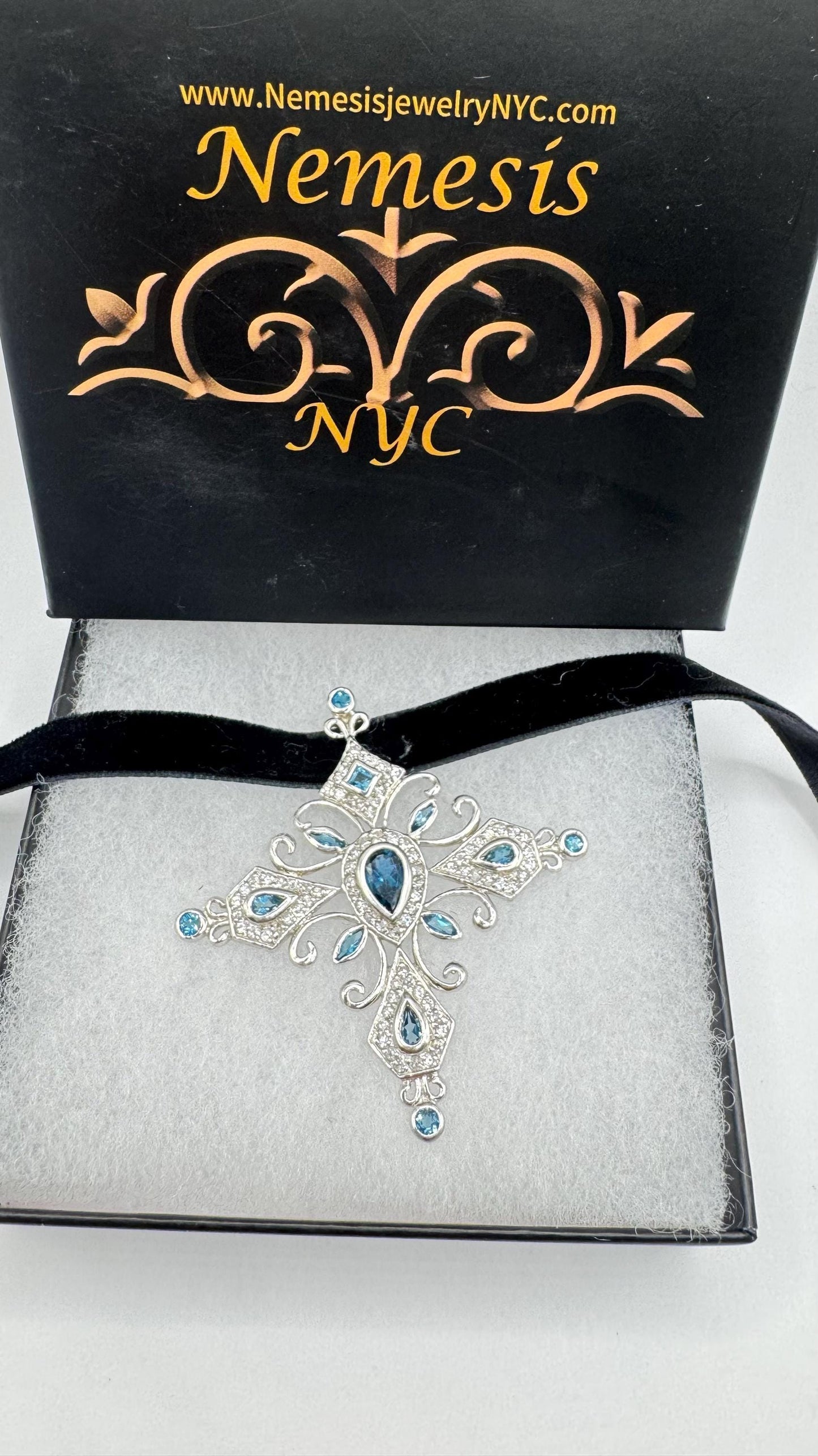 Vintage Handmade Sterling Silver Blue iolite Celtic Cross Pendant