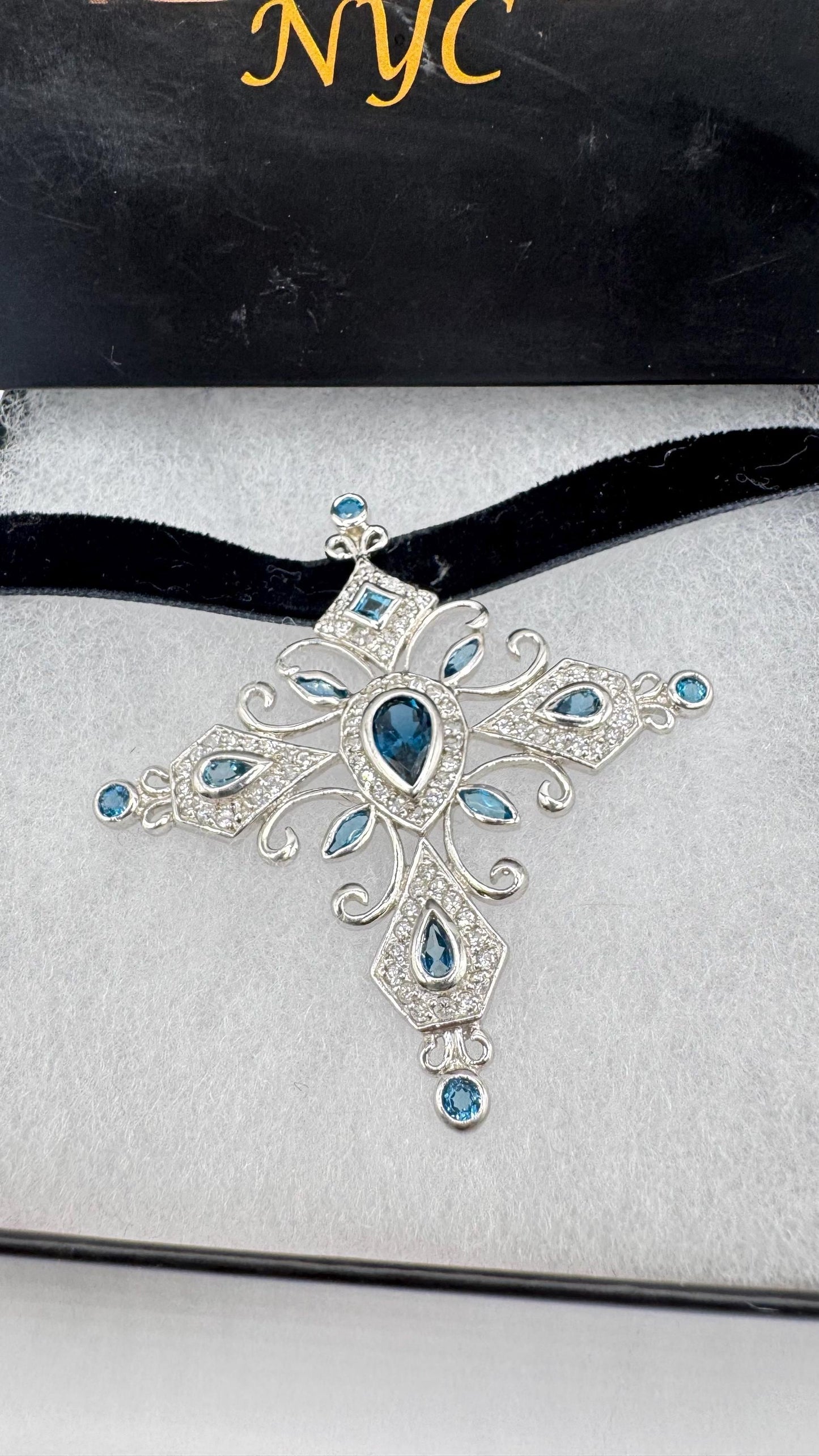Vintage Handmade Sterling Silver Blue iolite Celtic Cross Pendant