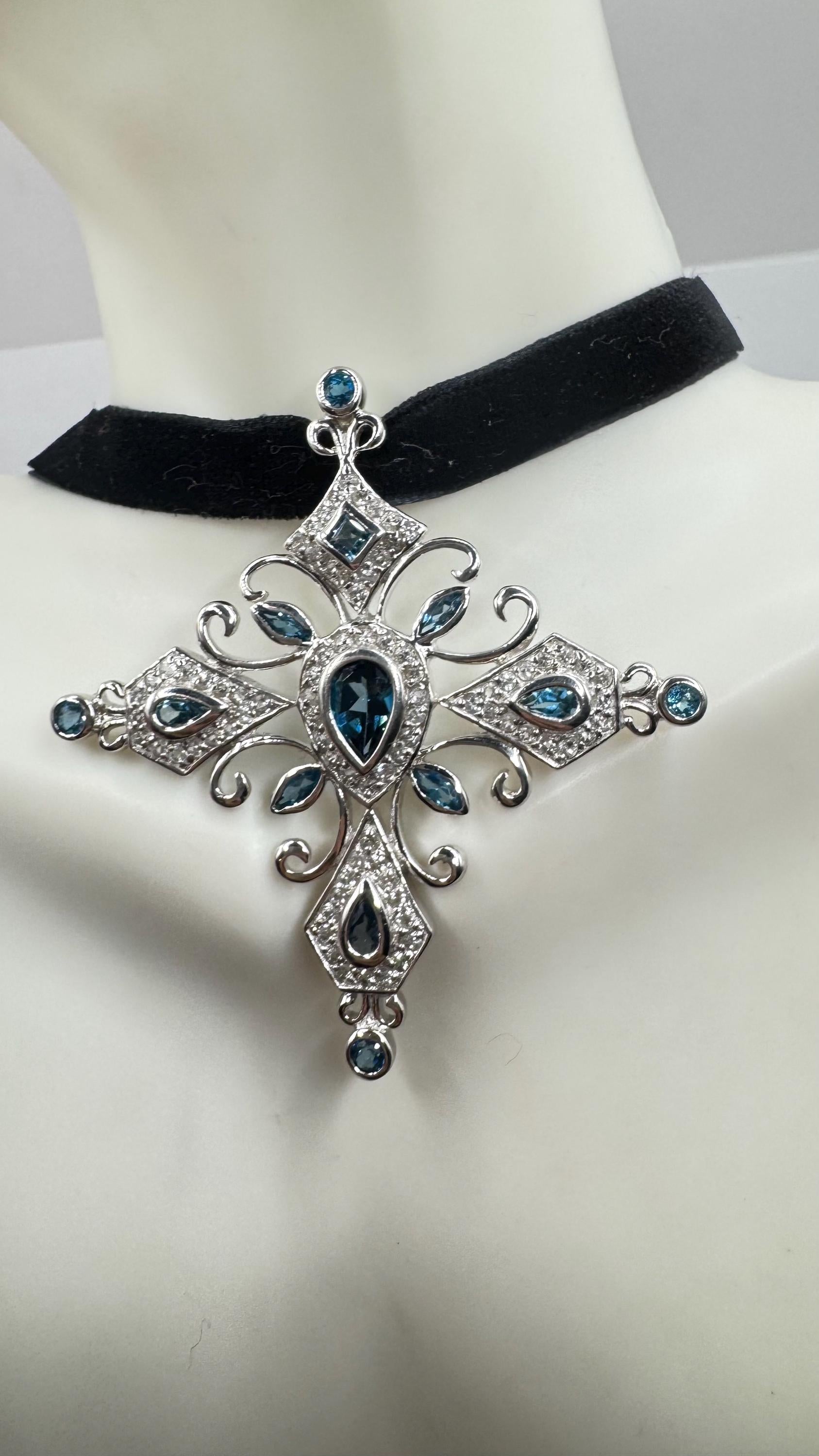 Vintage Handmade Sterling Silver Blue iolite Celtic Cross Pendant