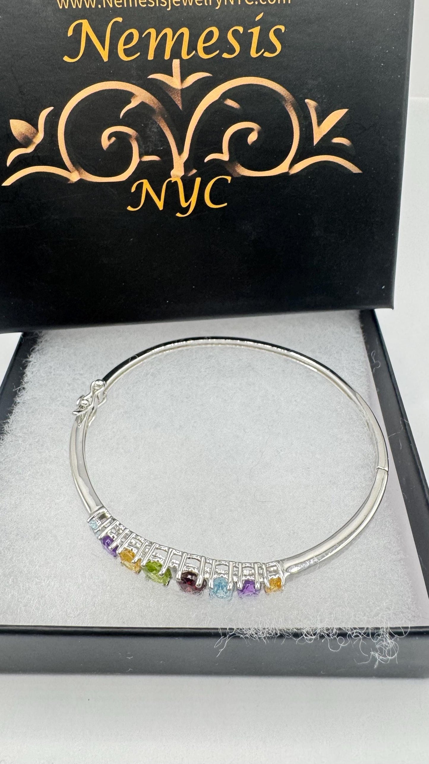 Vintage mix, Stone Deco Bangle Bracelet in 925 Sterling Silver