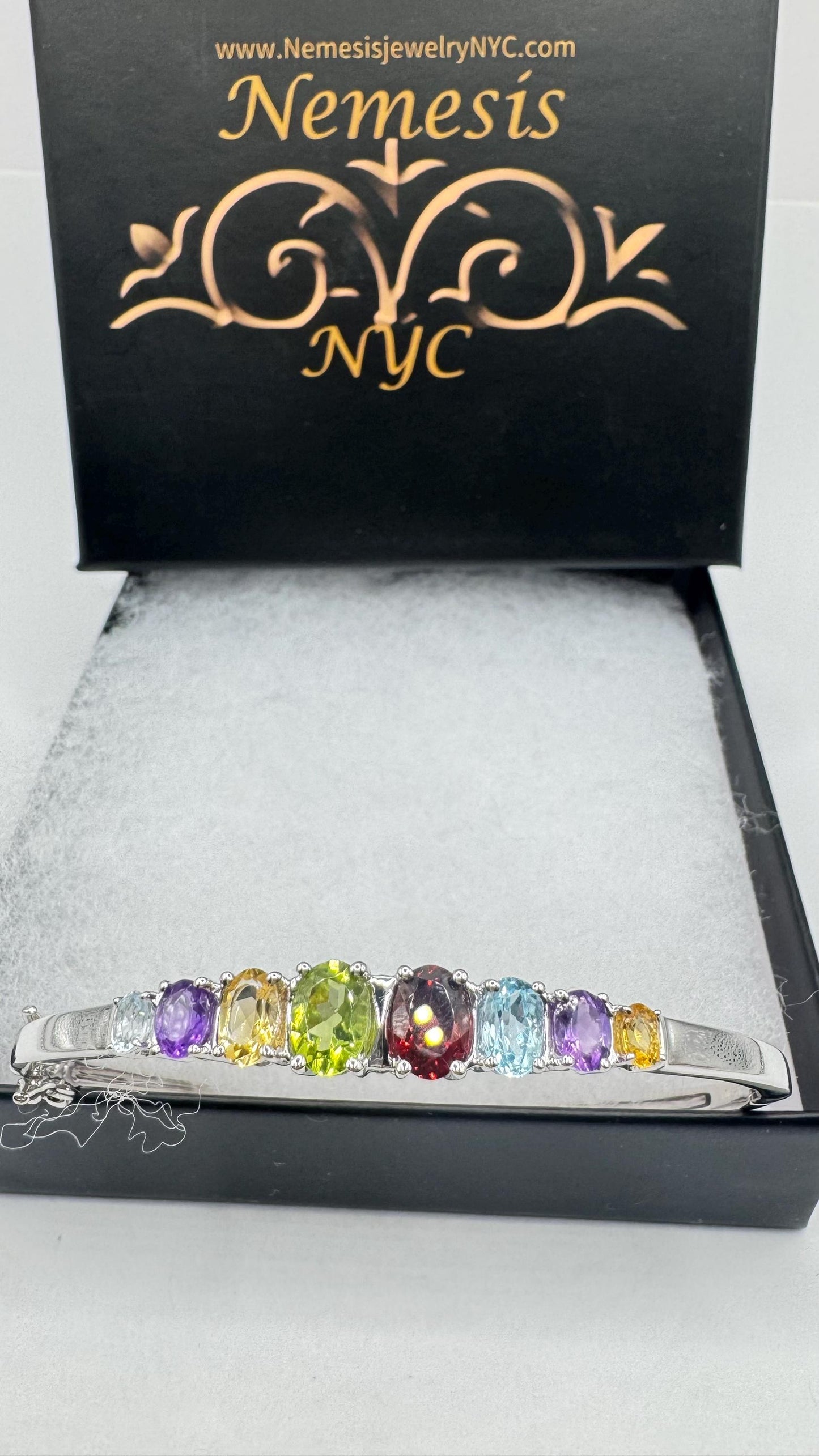 Vintage mix, Stone Deco Bangle Bracelet in 925 Sterling Silver