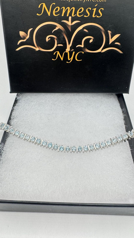 Vintage Silver Tennis Bracelet | Blue Topaz 925 Sterling Silver Tennis Bracelet