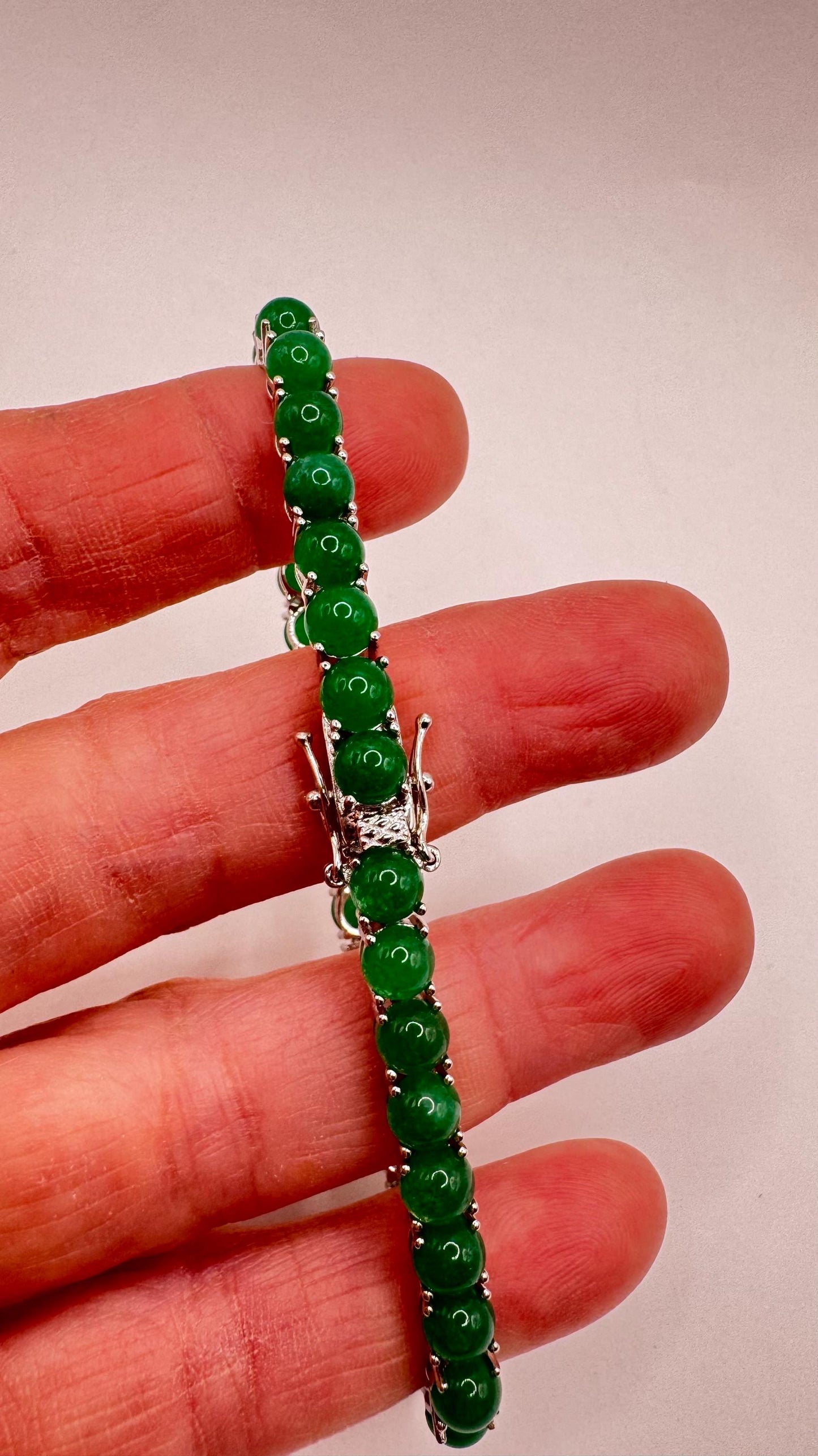 Vintage green jade Tennis Bracelet 925 sterling silver