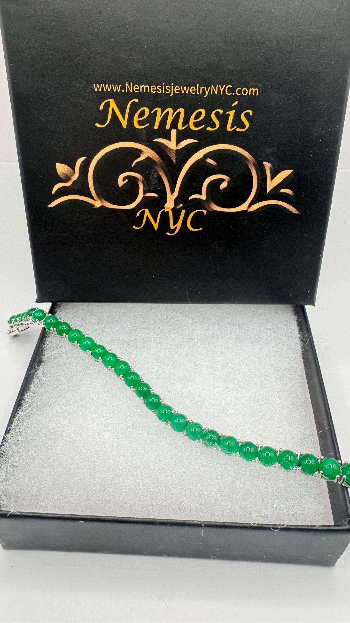 Vintage green jade Tennis Bracelet 925 sterling silver